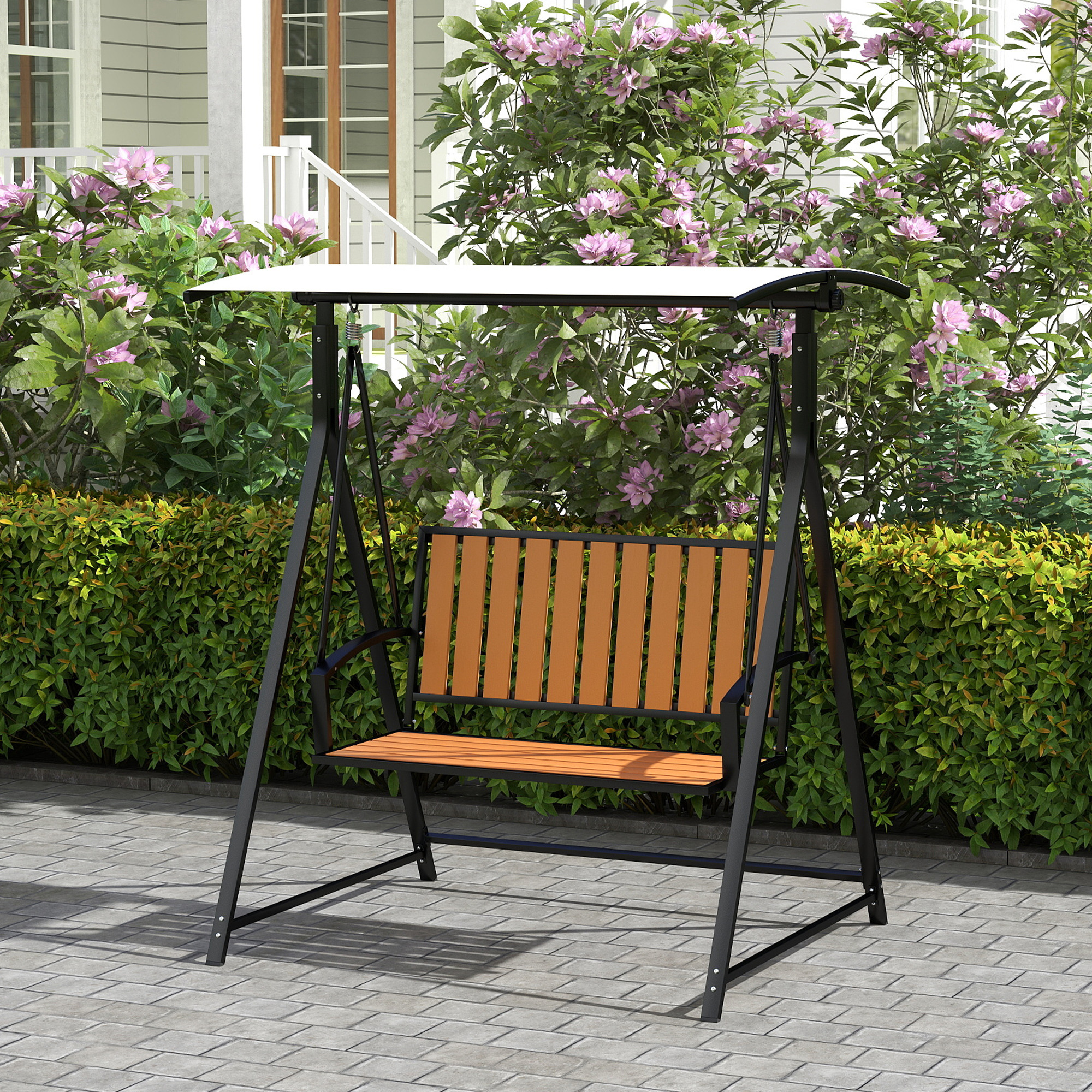 Hollywoodschaukel mit verstellbarem Sonnendach, 2-Sitzer Gartenschaukel 142 x 112 x 162cm, Schwarz