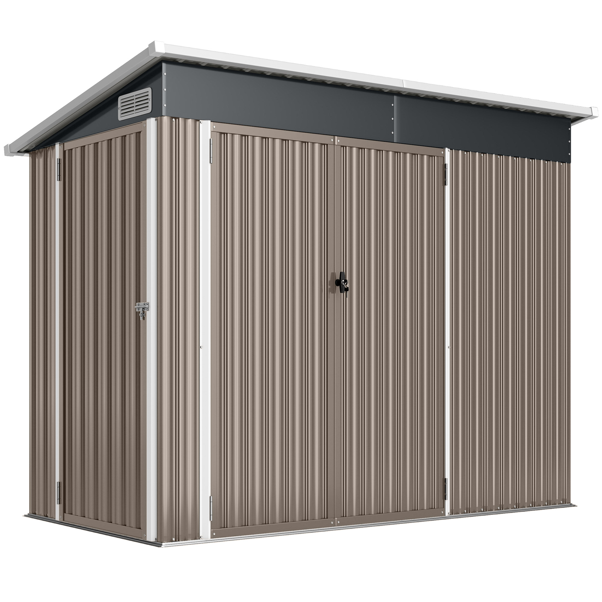 Metall Gerätehaus 2,68 m², abschließbar Geräteschuppen mit 3 Türen Lüftung Pultdach Handschuhen