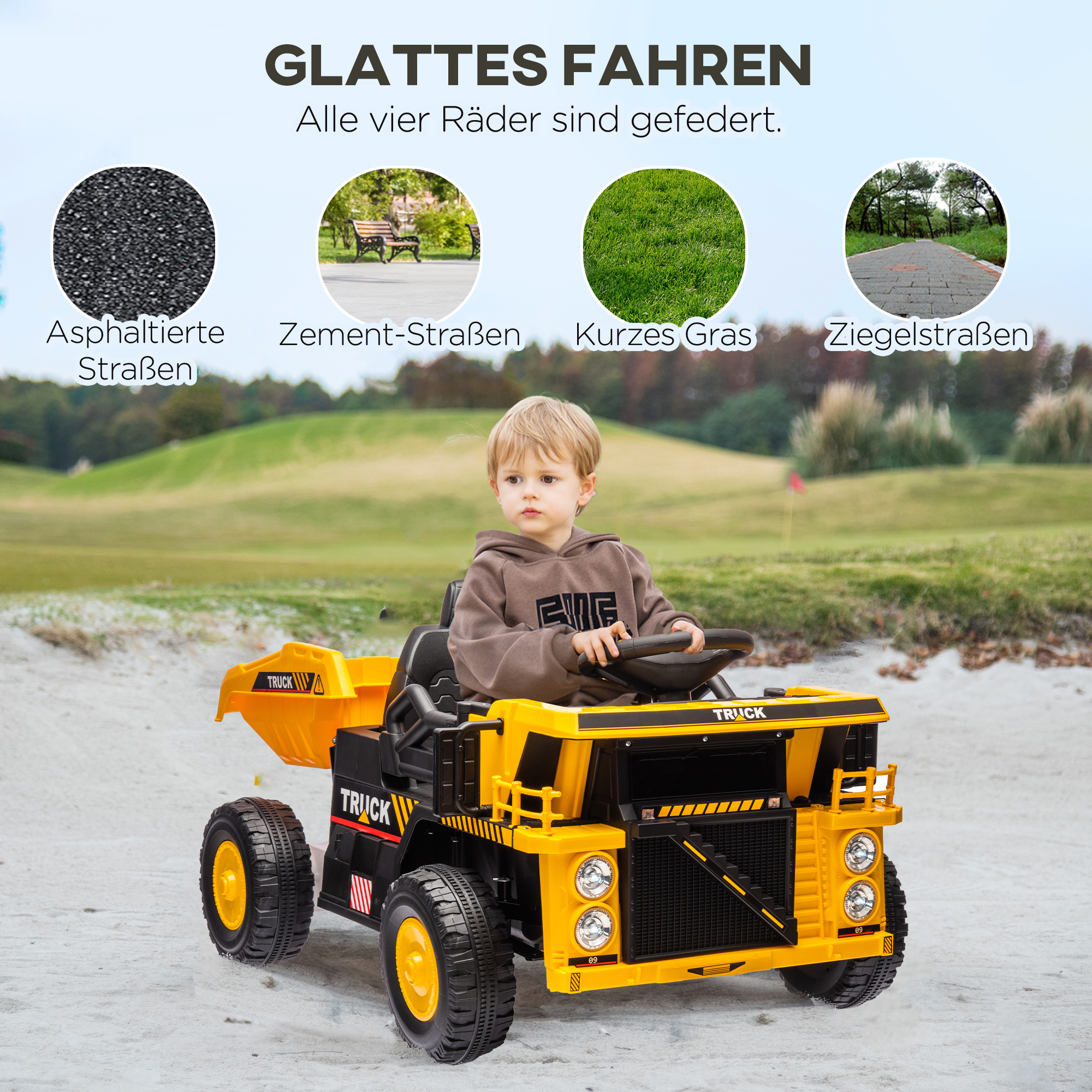 Elektro-Kipplaster, 3-6 km/h, Rutschauto, kippbare Ladefläche, Licht & Musik, für 3-5 Jahre