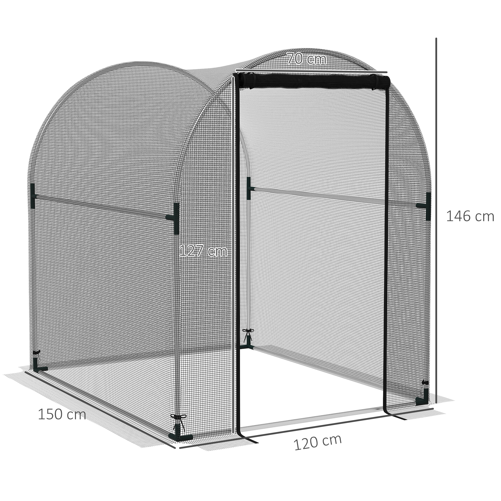 Pflanzenschutznetz, Vogelschutz, mit Tür und stabilem Stahlrahmen, 1,2x1,5x1,5m, Schwarz/Silber
