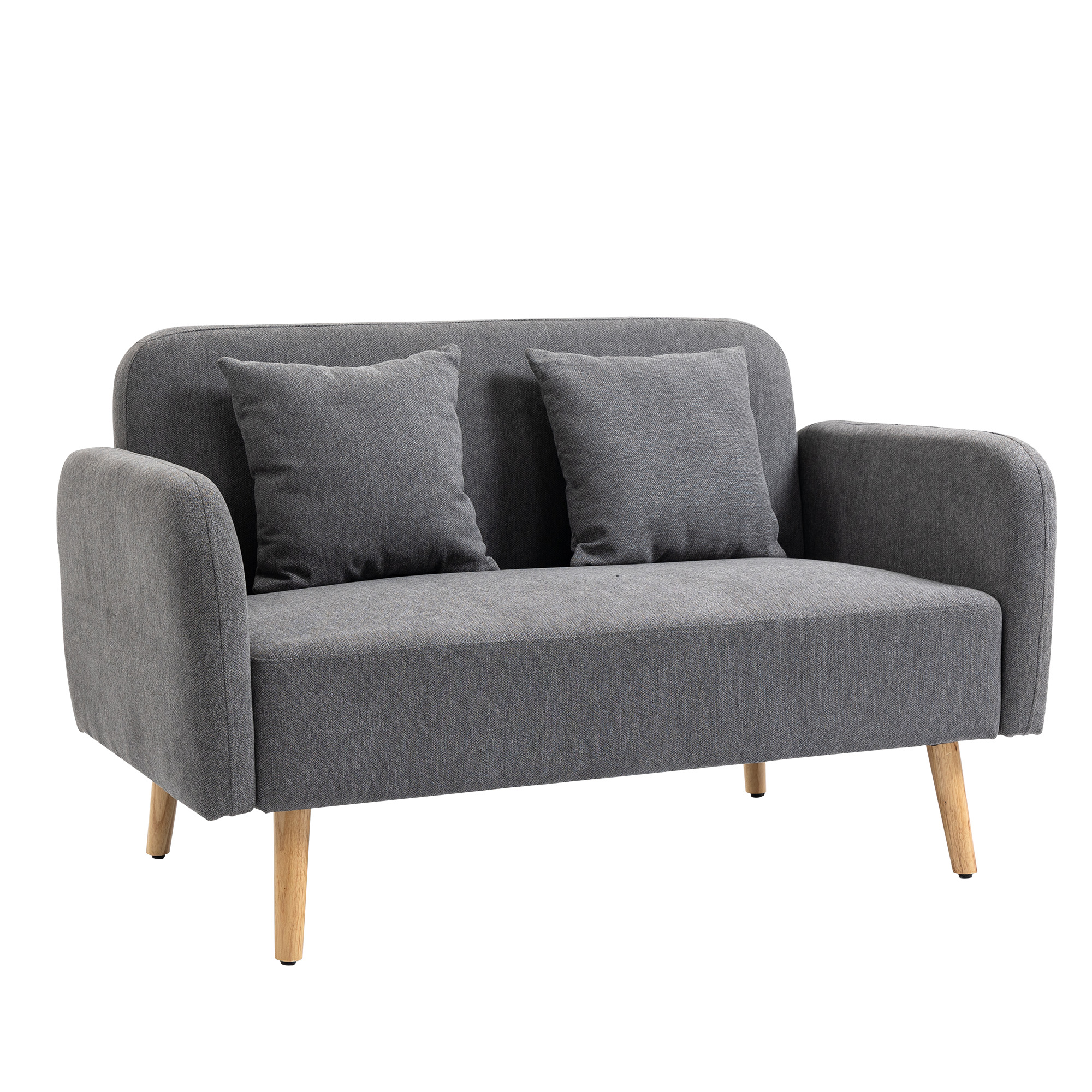 2 Sitzer Sofa, Couch mit 2 Wurfkissen, gepolsterter Doppelsofa, Polstersofa mit Samtopik, Armlehne, Loveseat für Wohnzimmer, Schlafzimmer,  130 x 70 x 80 cm, Grau