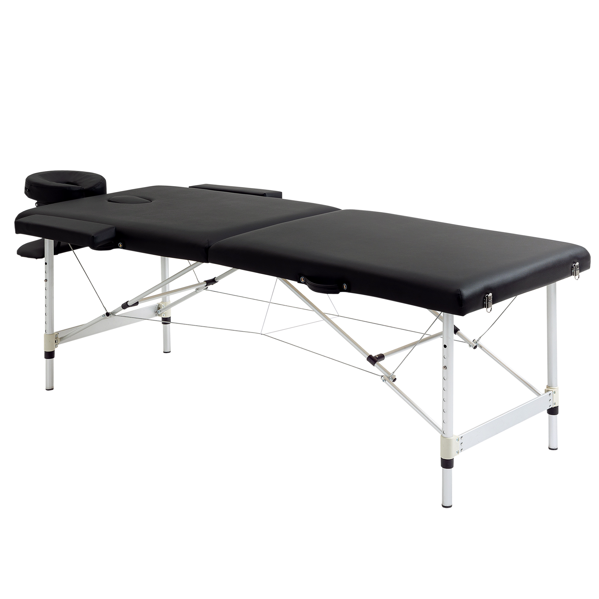 Massageliege, 2 Zonen klappbarer Massagetisch mit Kunstleder-Bezug, Kopfstütze, Armlehnen, Tasche, höhenverstellbare Massagebank 90cm Breit bis 225 kg belastbar, Schwarz