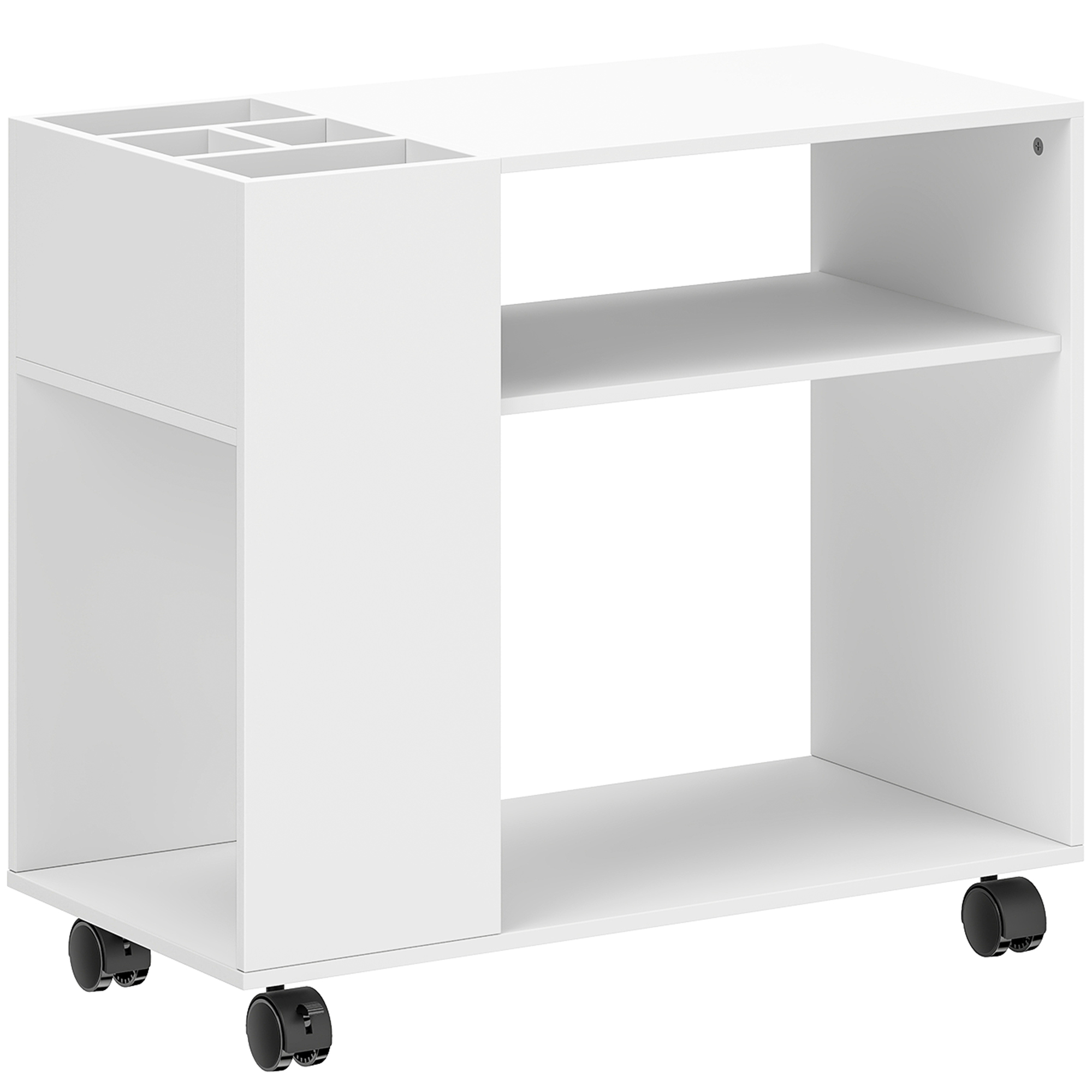 Druckerständer Druckertisch mit Unterteiltem Fach, Ablageflächen für Büro 70 x 34 x 60 cm Weiß