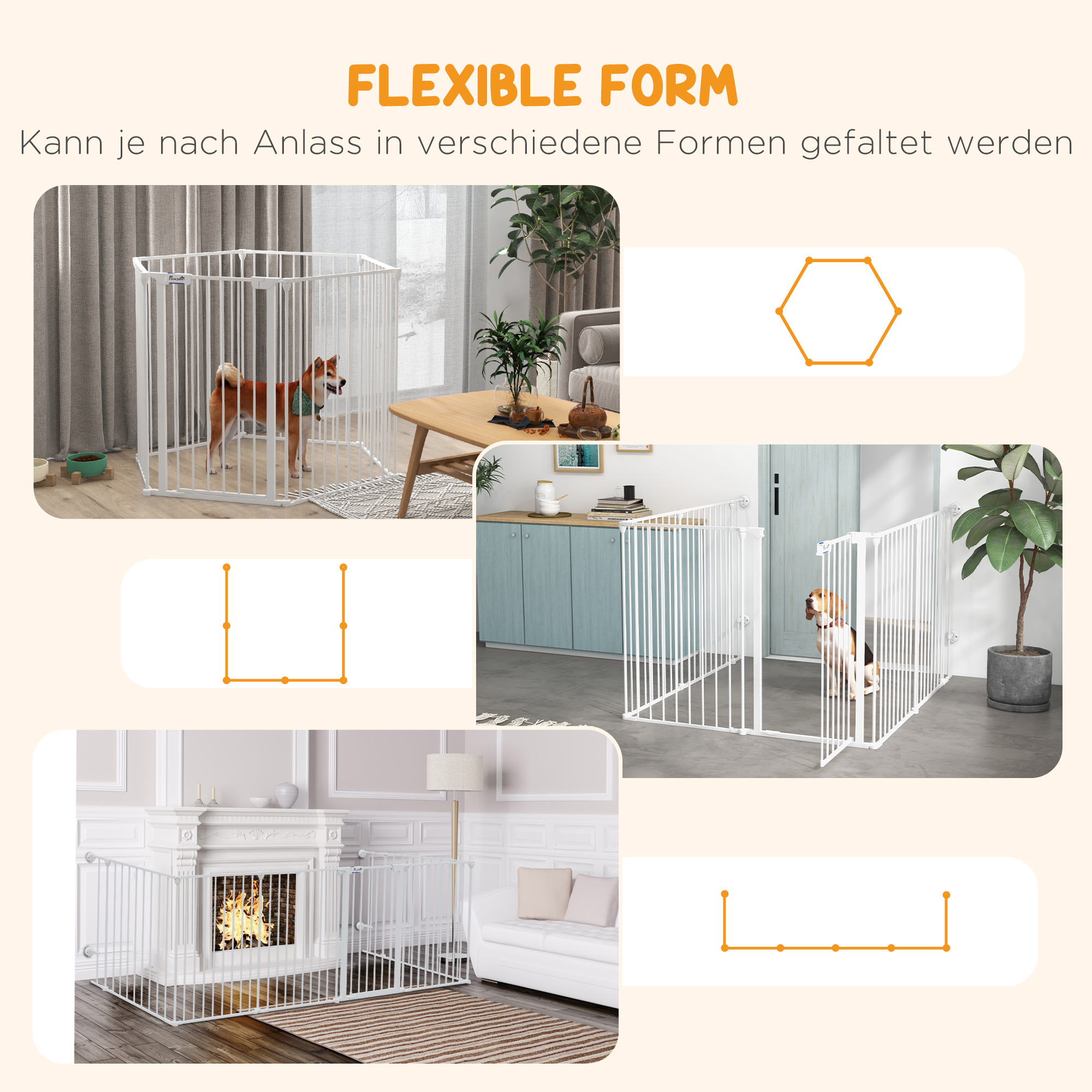 Welpenauslauf, modulares Design, klappbar, Stahlrahmen, für Innen, weiß, 90 x 123 x 102cm