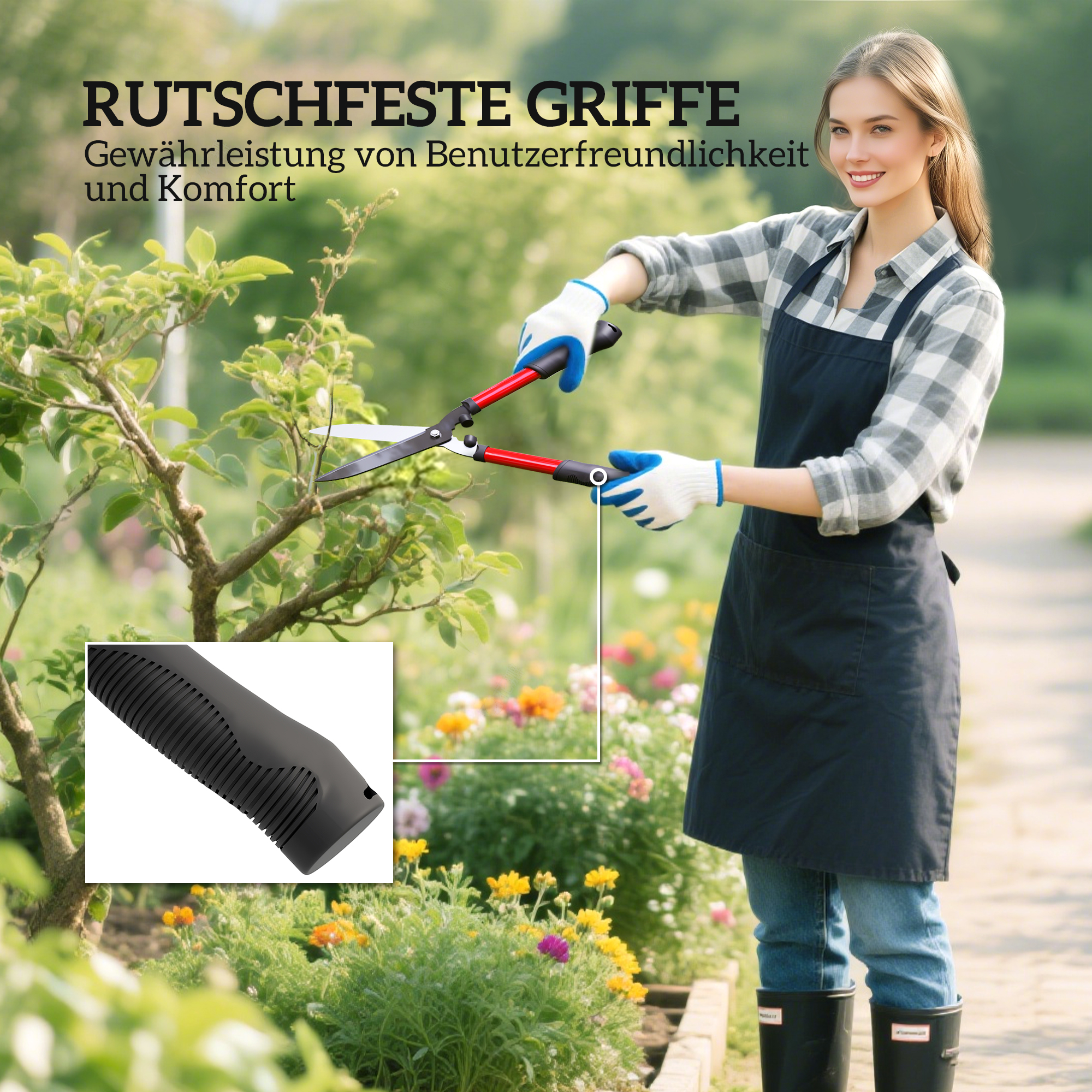 Heckenschere Set 3-teilig Gartenschere Astschere mit Stahlklingen, Griff