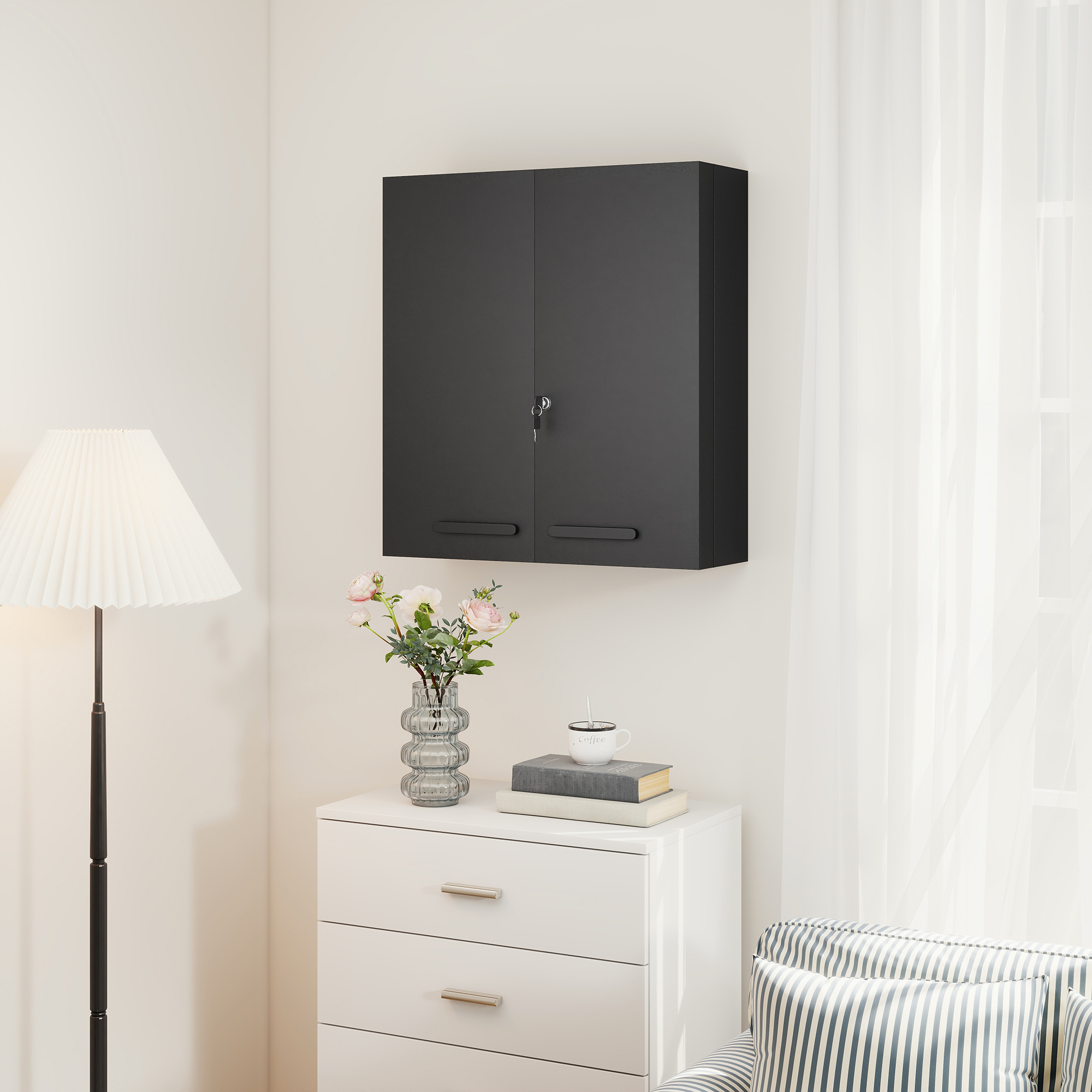 Medizinschrank, abschließbarer Medikamentenschrank mit 2 Türen und 6 Regalen, Schwarz