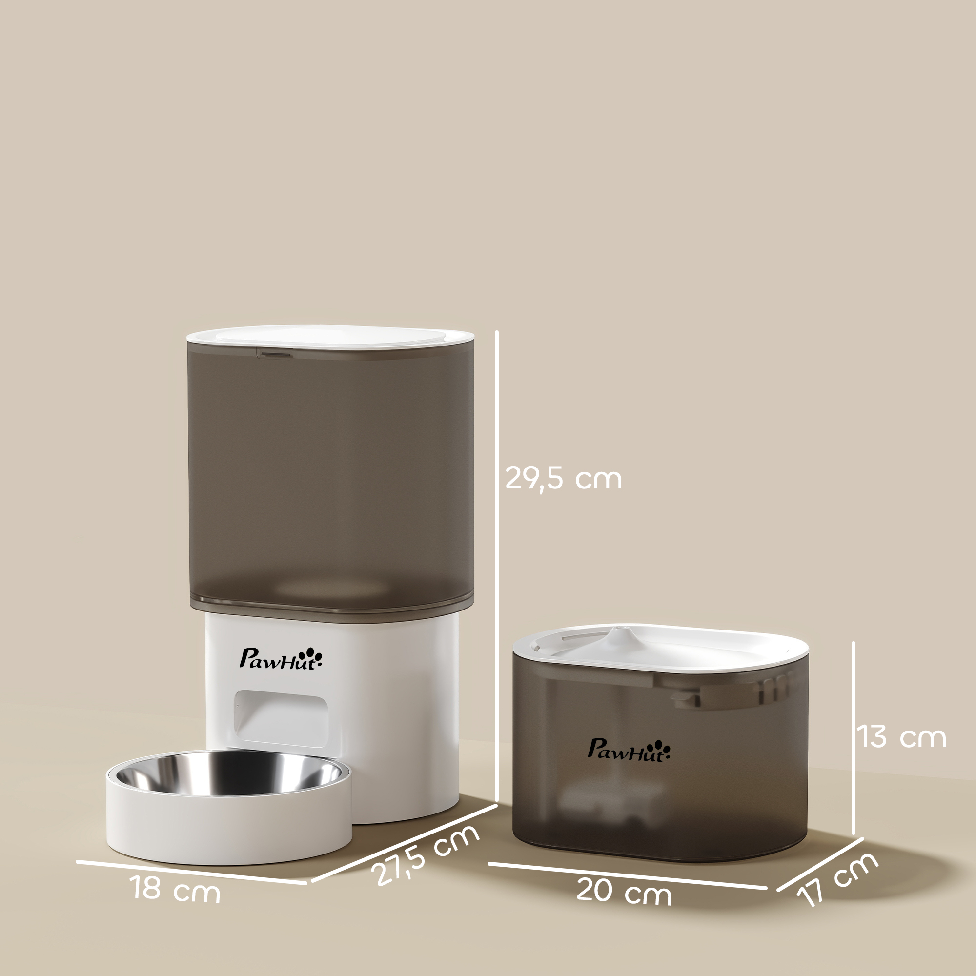 Automatischer Futterspender und 2,5 L Wasserspender für kleine Hunde, Katzen Weiß