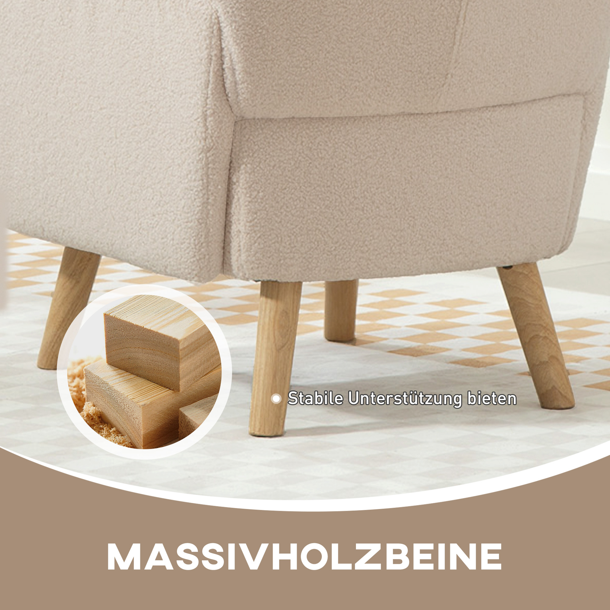 Akzentstuhl, Polstersessel mit Plüschbezug, Schaumstoffkissen, Ohrensessel, Beige