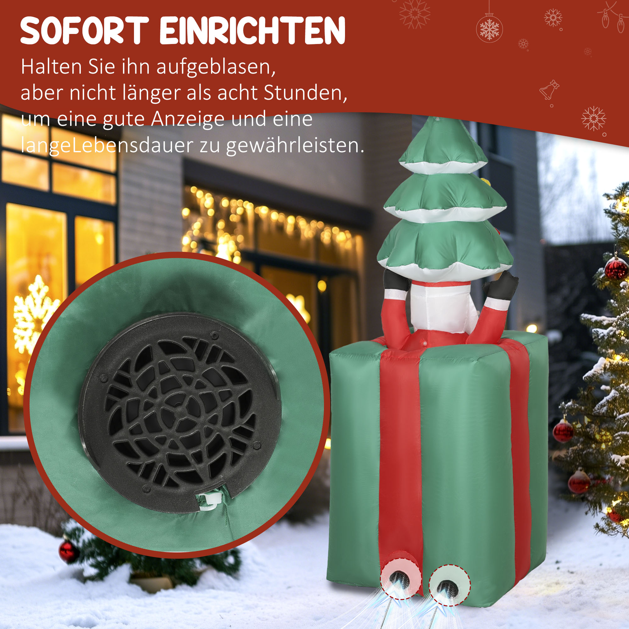 Aufblasbare Weihnachtsdekoration mit LED-Lichtern, Polyester, für drinnen und draußen, Rot+Grün