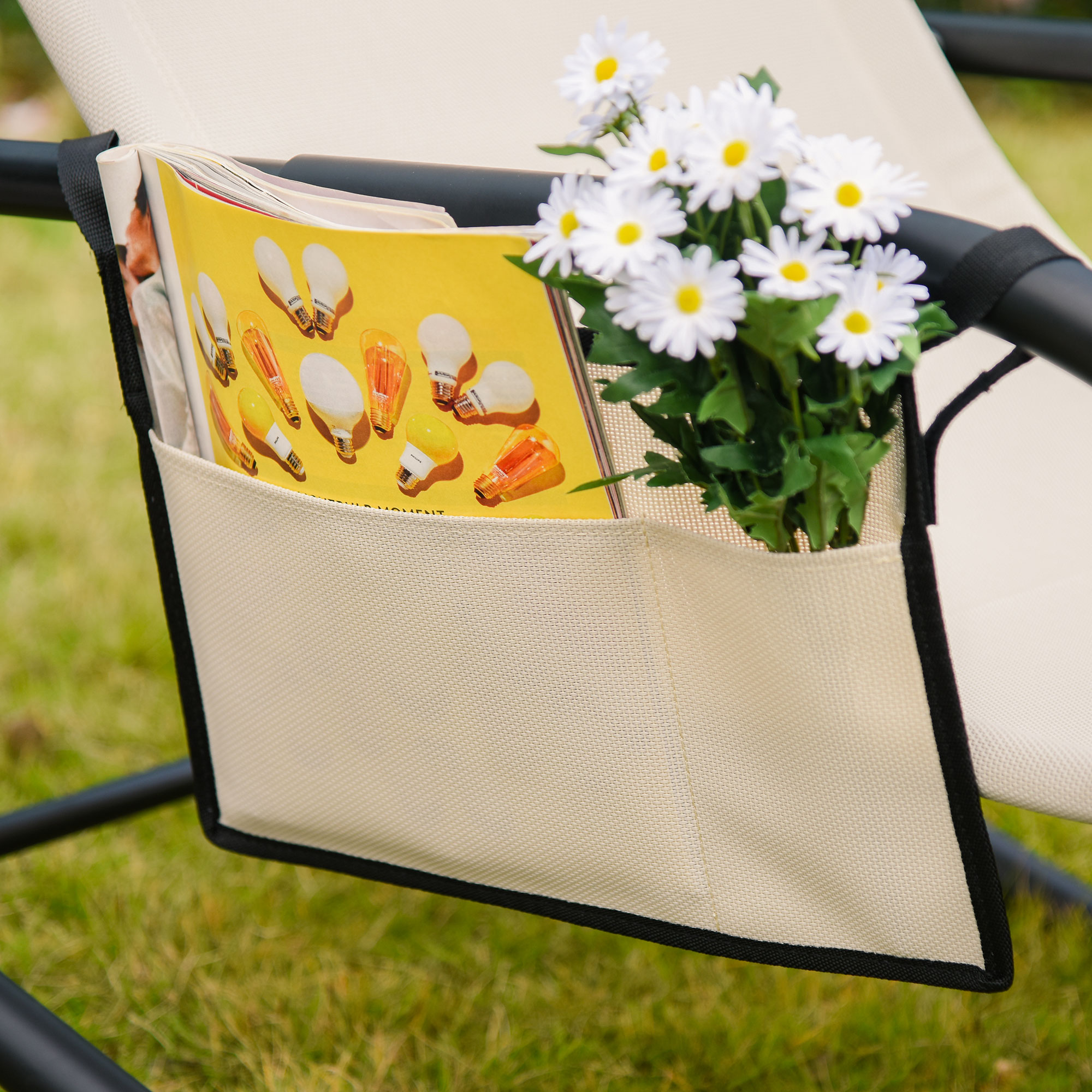 Schaukelstuhl Schwingsessel Gartenstuh Schaukelliege Metall Mesh Beige 150 x 62 x 88 cm