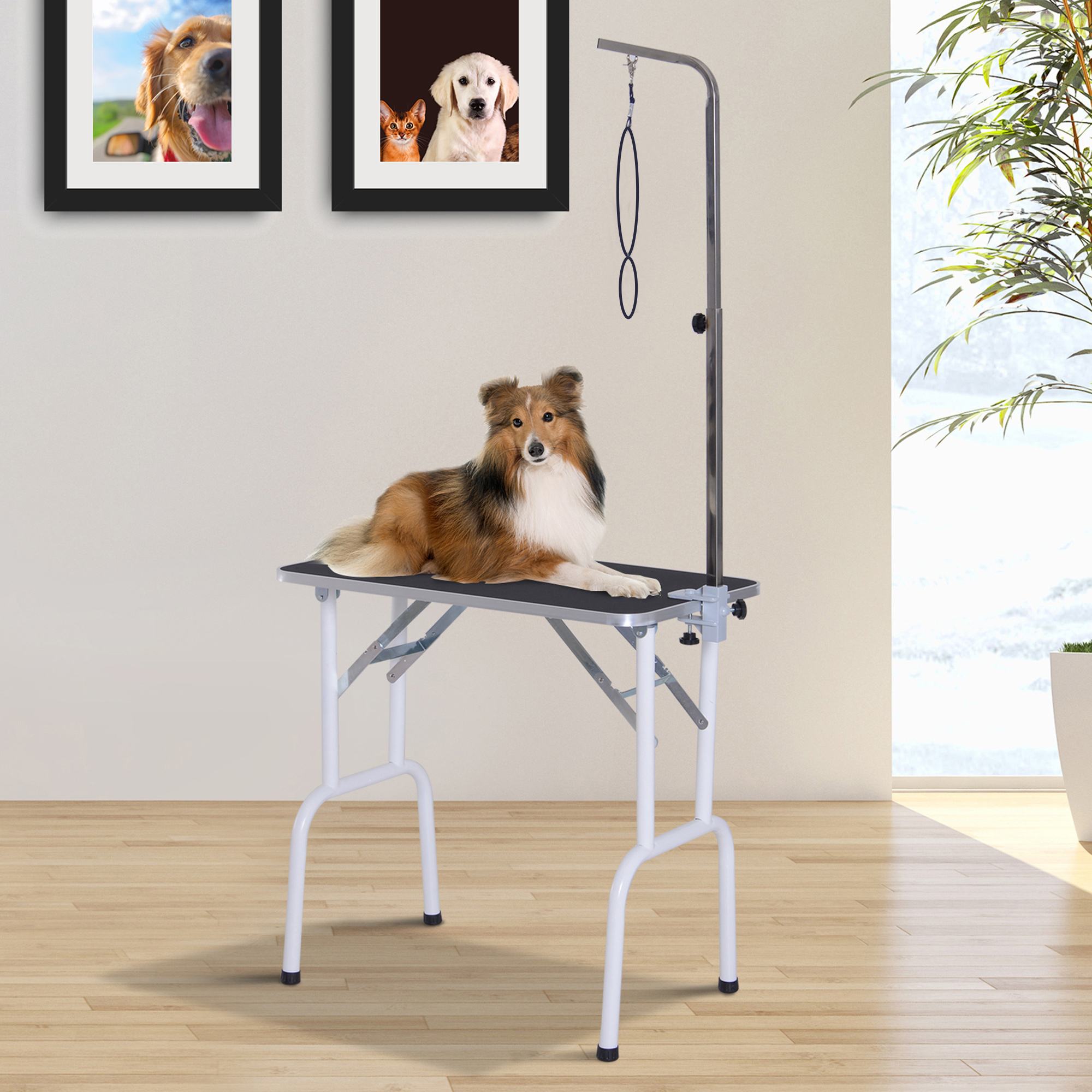 Trimmtisch klappbar Tierpflegetisch Schertisch Pflegetisch für Hunde Katzen Metall Schwarz 81 x 48,5 x 80 cm