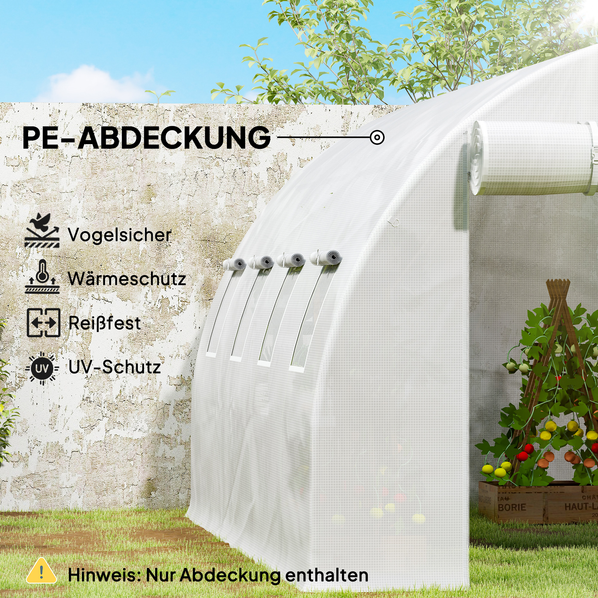 Ersatz-Gewächshausabdeckung, wetterbeständig, 400 cm x 300 cm x 200 cm, Transparent, Weiß