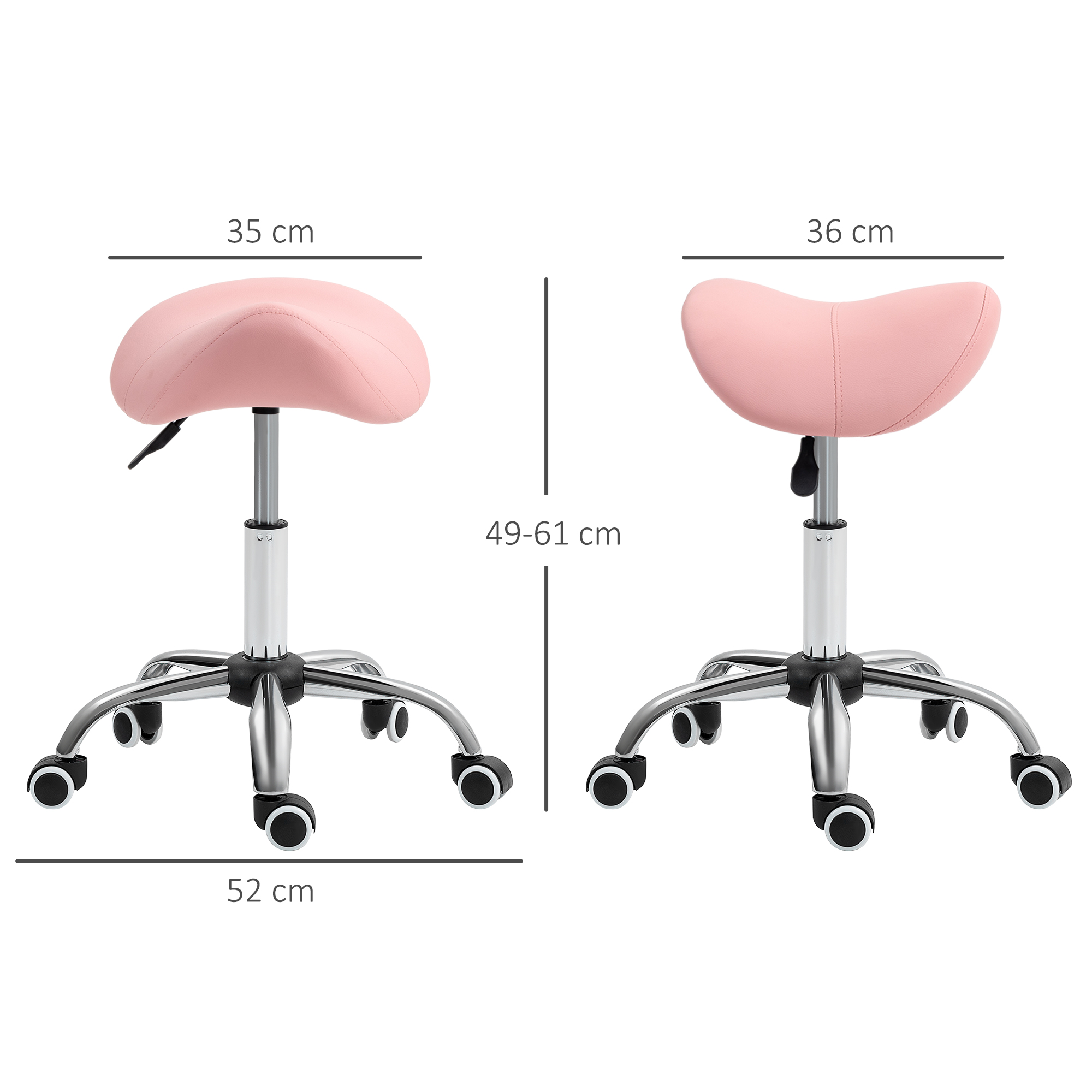 Rollhocker höhenverstellbar 49-61 cm Arbeitshocker 360° drehbar Hocker Bürohocker für Büro Salon Massage Spa Rosa