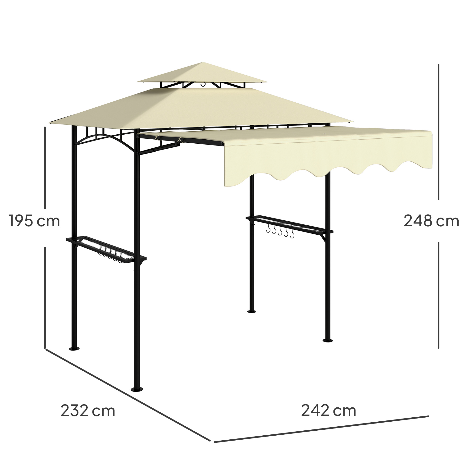 Grillpavillon 242x232x248 cm wasserabweisend flammhemmend Gartenpavillon mit Doppelschichtdach Beige