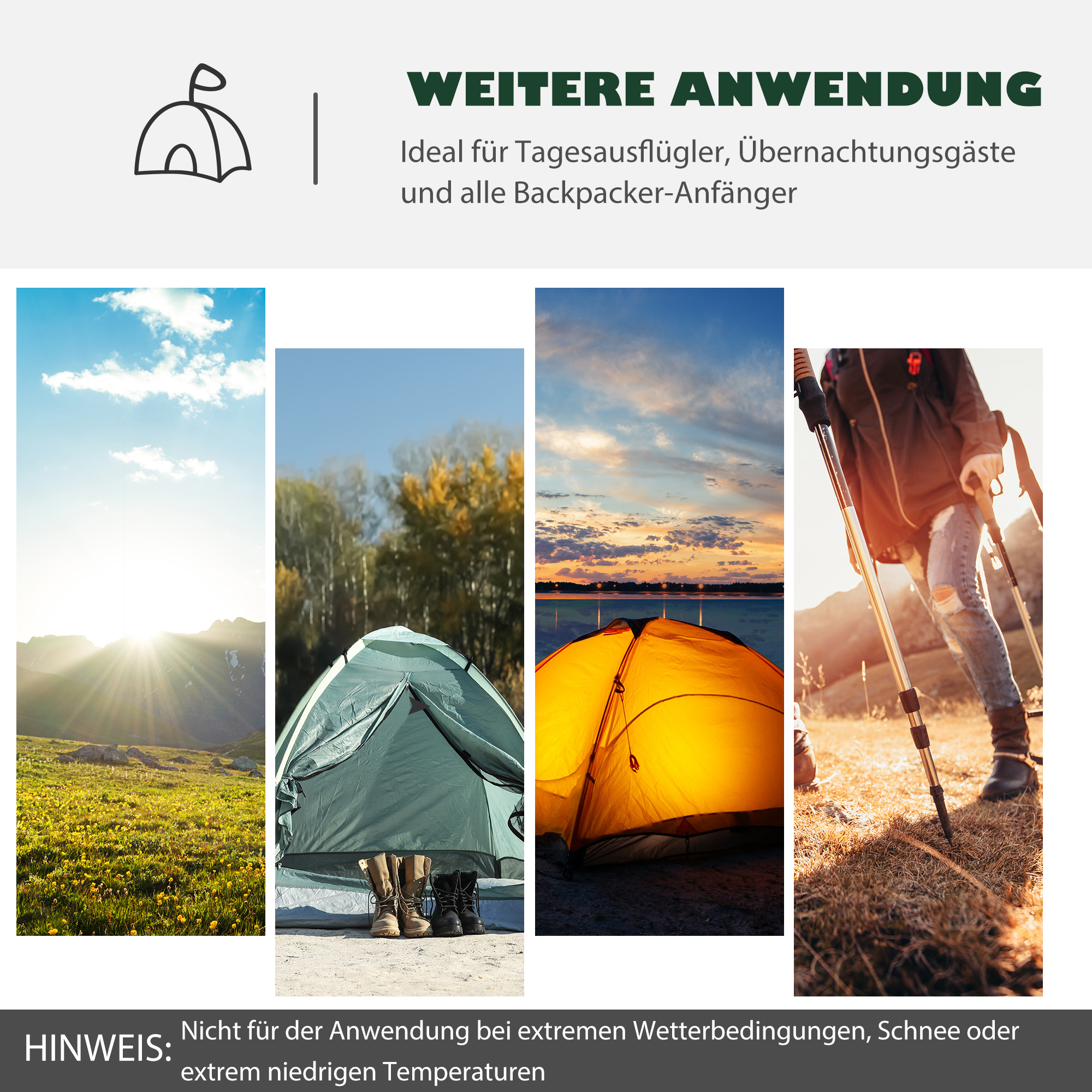 Campingzelt für 2-3 Personen stabil wasserdicht Familienzelt mit Seitentür Fenster Packtasche, Zelt mit 2000mm Wassersäule Tunnelzelt Kuppelzelt für Camping Reise Trekking Garten, Dunkelgrün
