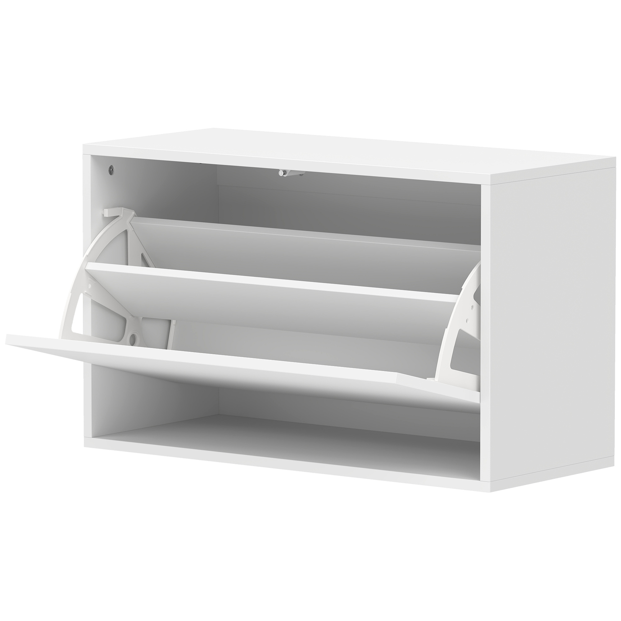Schuhschrank mit 2 Klappen, Hängend Schuhkipper mit Ablage, Schmal Schuhregal für 6 Paar Schuhe 70 x 30 x 43 cm, Weiß