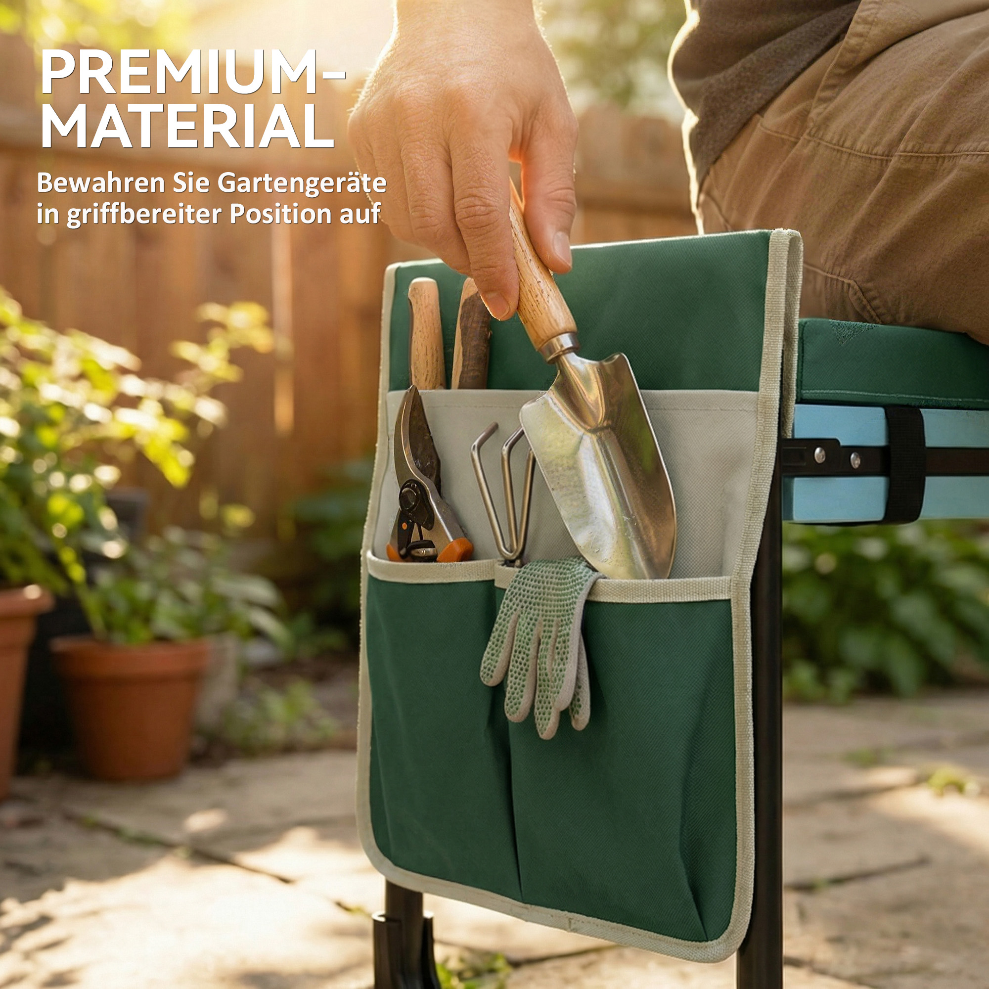 Gartenkniepolster und Sitz, 150 kg Tragkraft, Gartenhocker mit dick gepolstertem Kniebereich, ausziehbaren Stahlbeinen