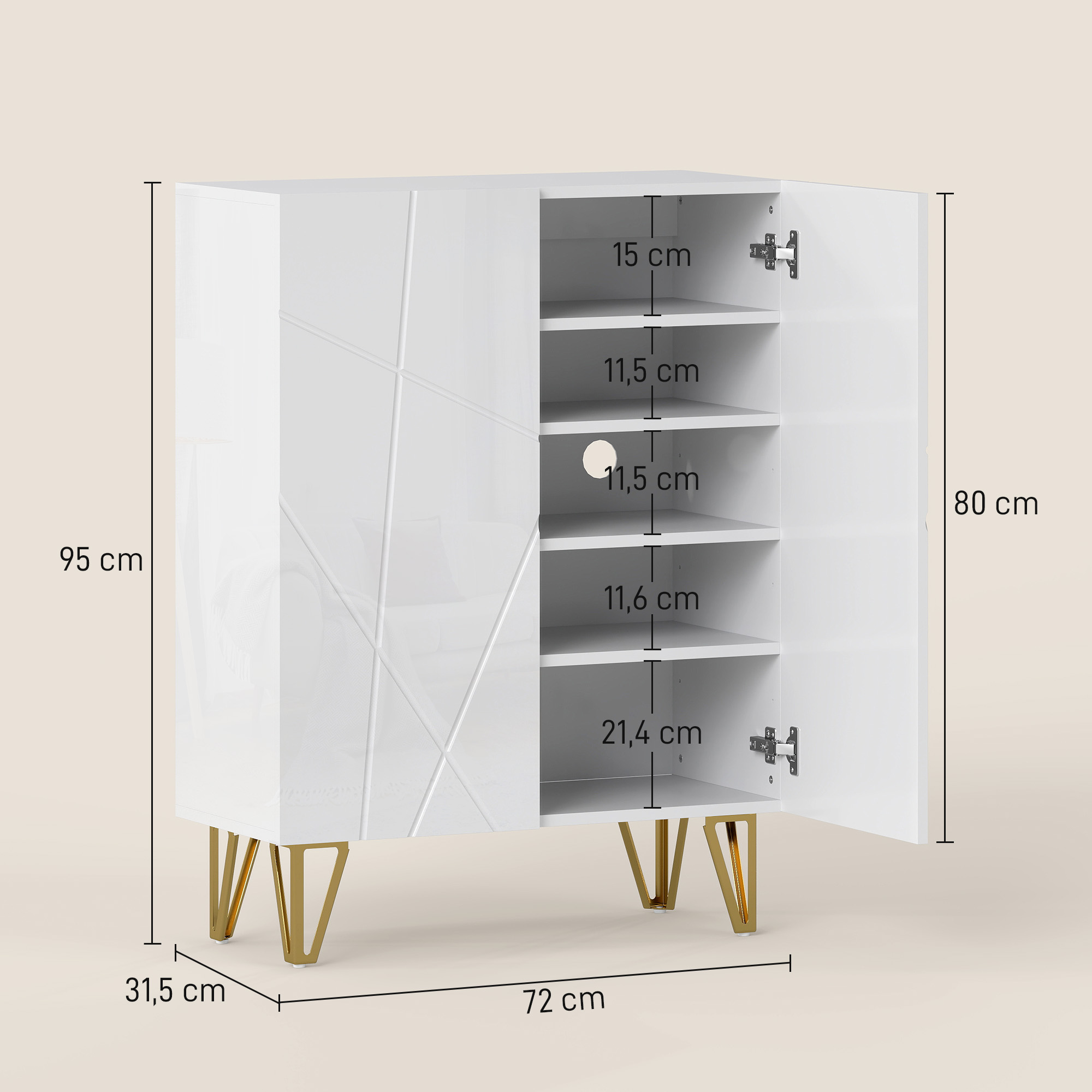 Schuhschrank mit 2 Türen, Schuhregal, Schuhaufbewahrung mit 3 Verstellbaren Ablagen 72 x 31,5 x 95 cm, Weiß