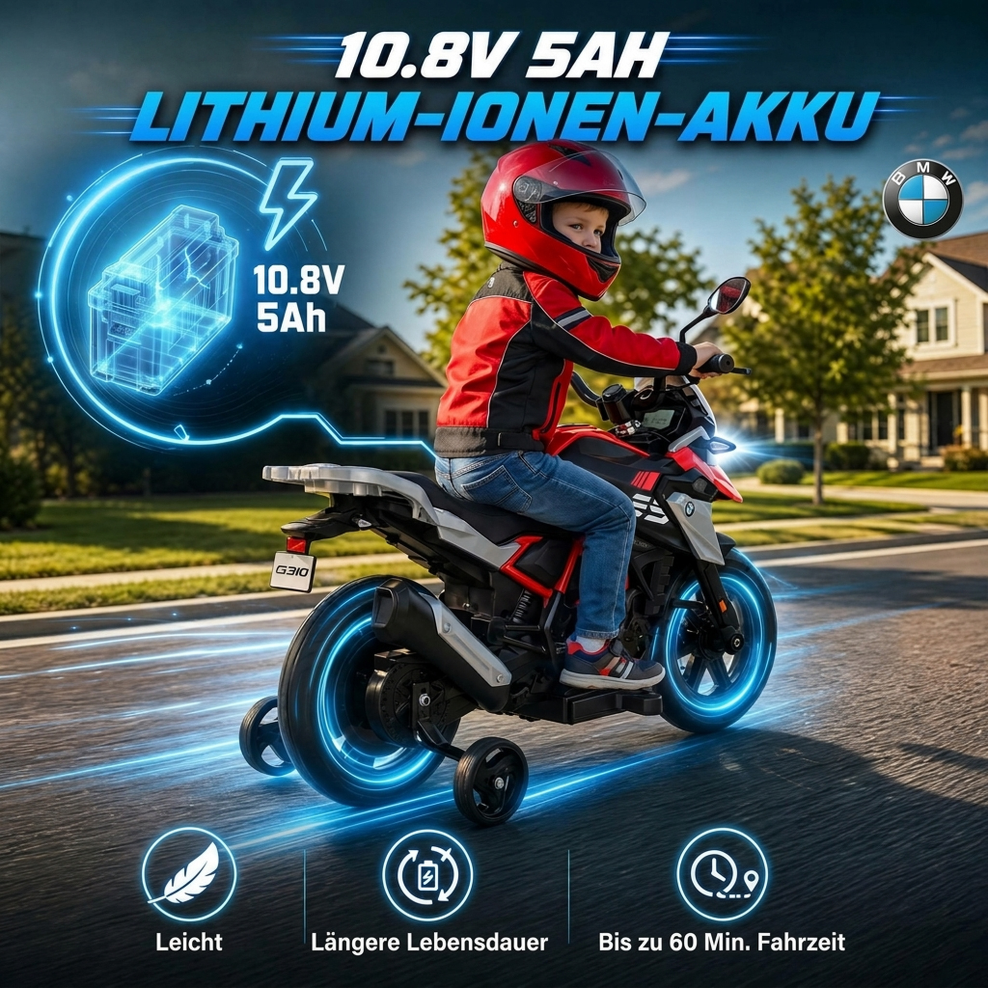 Elektro Motorrad Kinder BMW 12V Kinder Motocross mit Lithium Akku 35W Motor Drehgasgriff Stützrädern PU-Sitz bis 6km/h