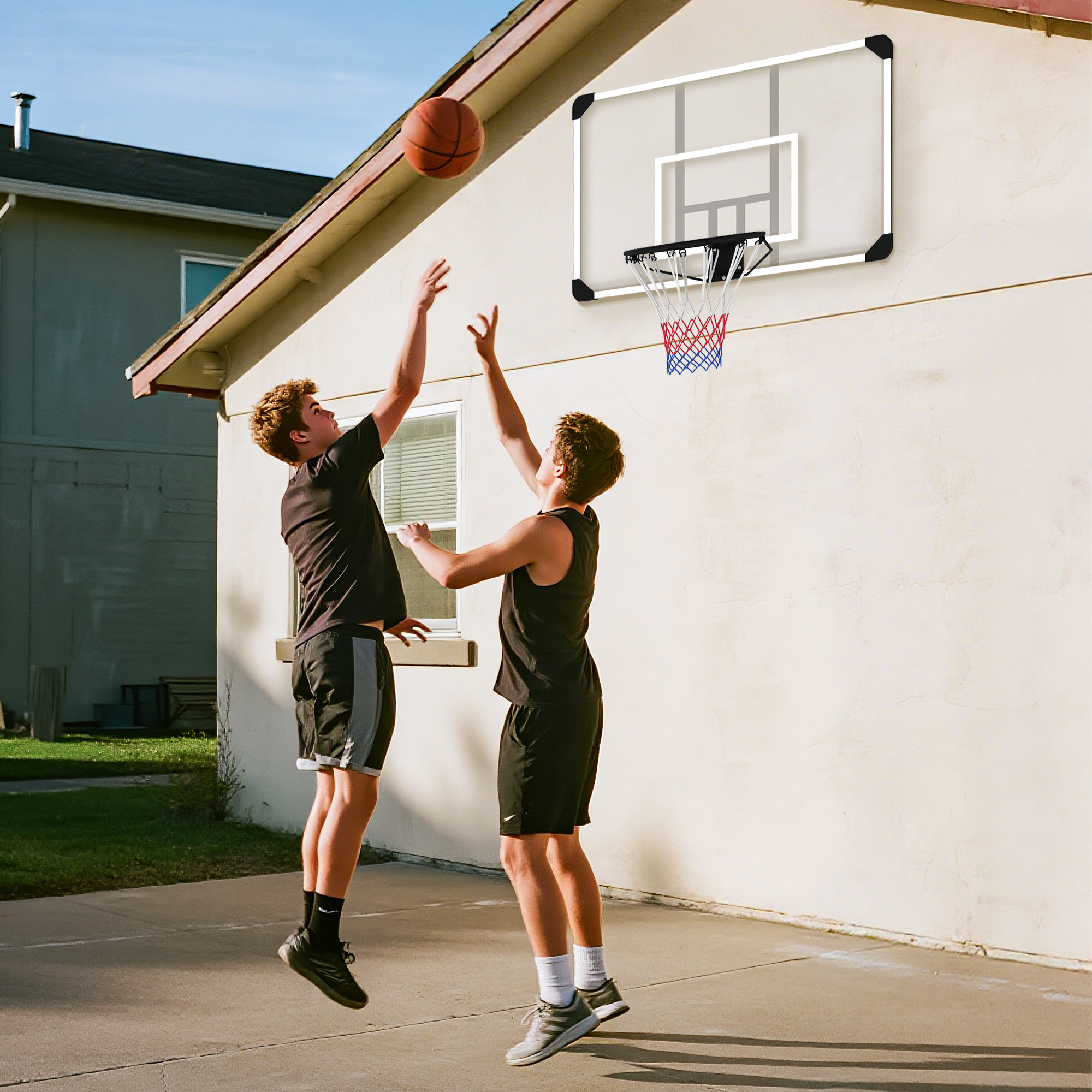 Basketballkorb, bruchsichere Rückwand, höhenverstellbar, Indoor & Outdoor, Stahlrahmen, Schwarz