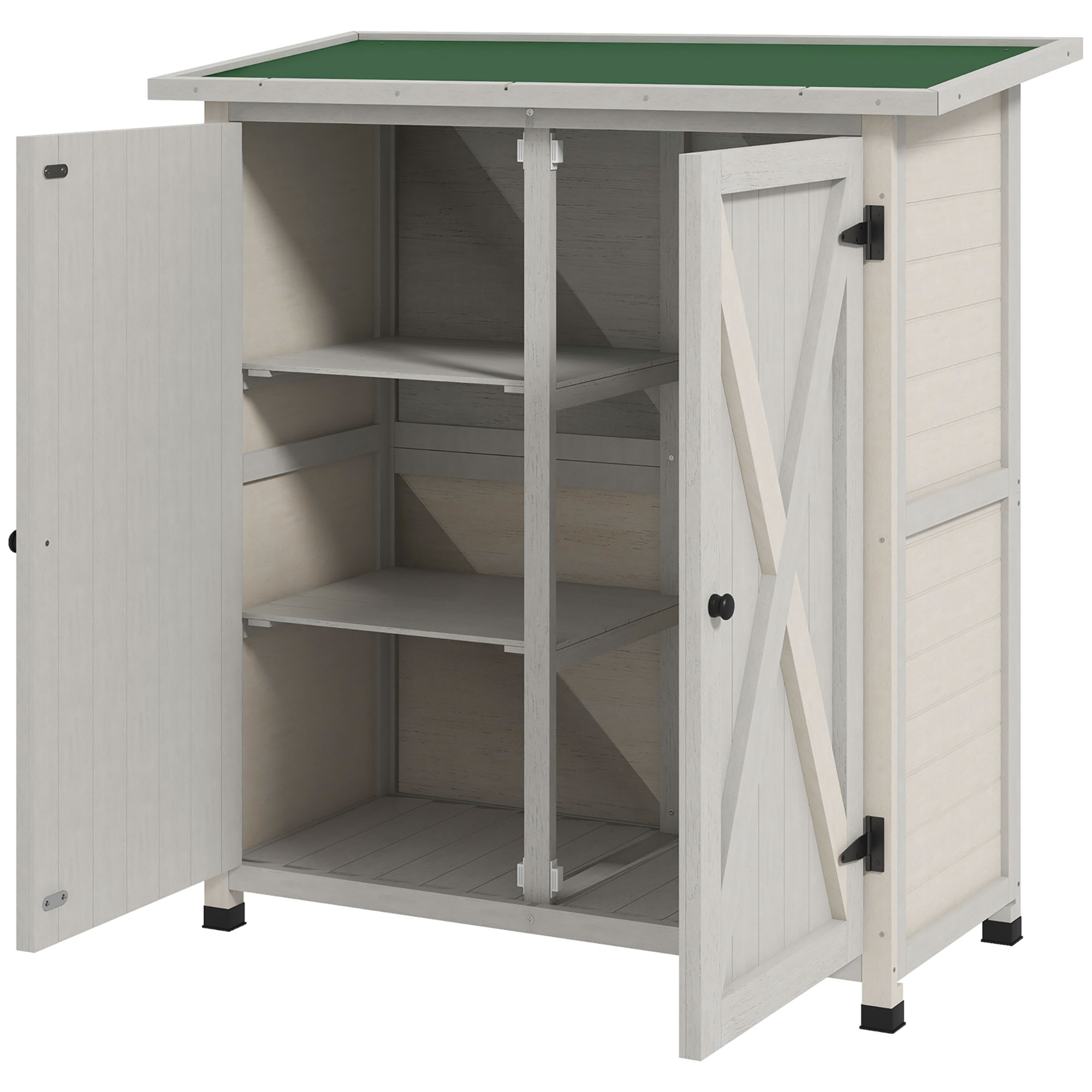 Geräteschrank aus Holz mit 2 Türen, Geräteschuppen mit Asphaltdach, 110 x 55 x 117 cm, Hellgrau