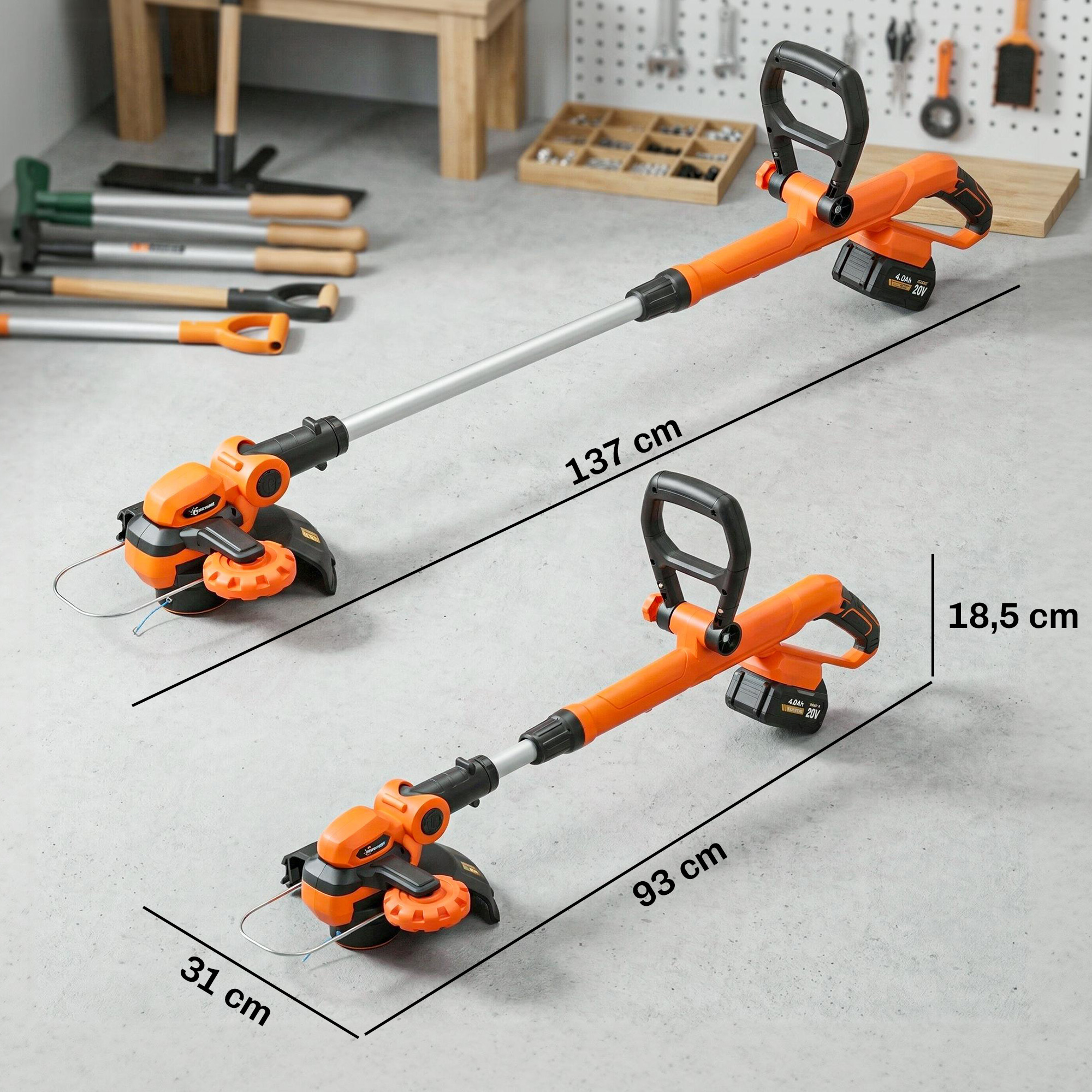 Akku Rasentrimmer 21V Freischneider mit 2x4.0Ah Akkus Ladegerät 25 cm Schnittbreite Verstellbarer Teleskop-Griff