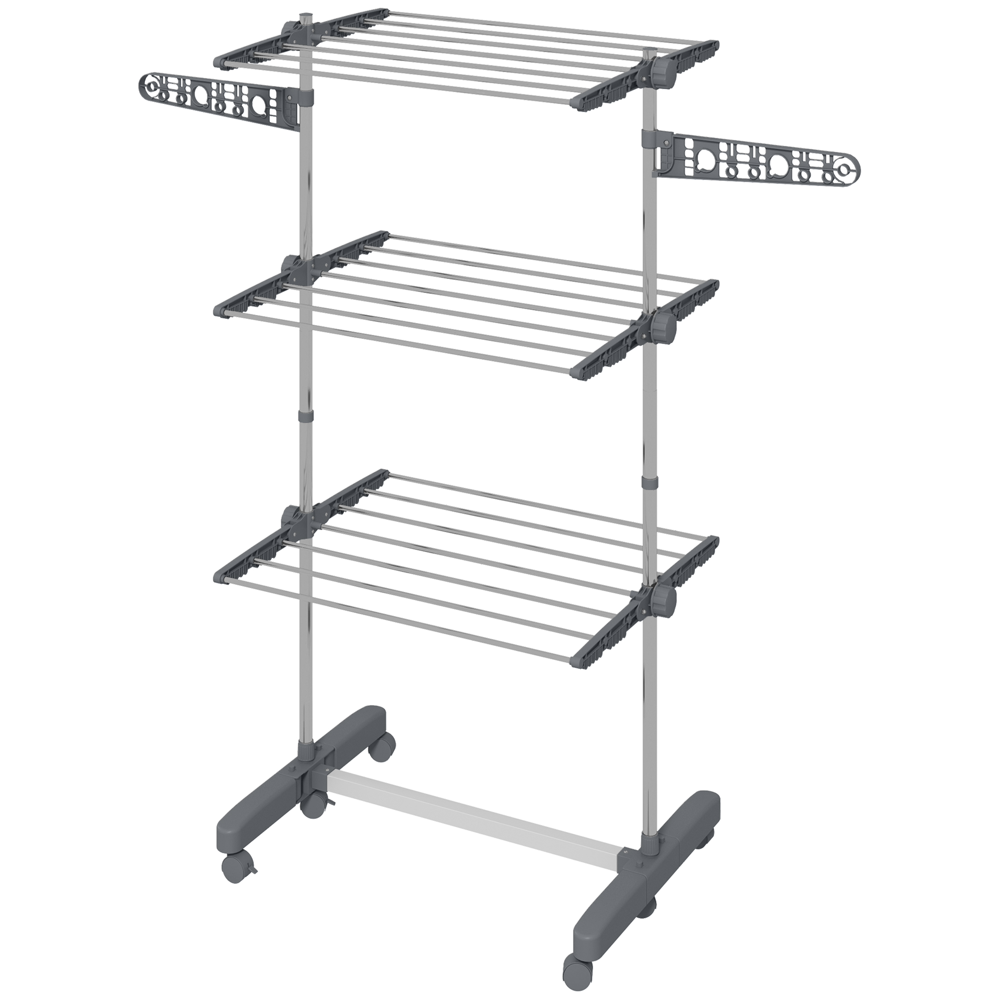 Wäschenständer Wäschetrockner, 4 Ebenen, klappbar, One-Klick-System, 142 cm x 55 cm x 152 cm Blau + Silber