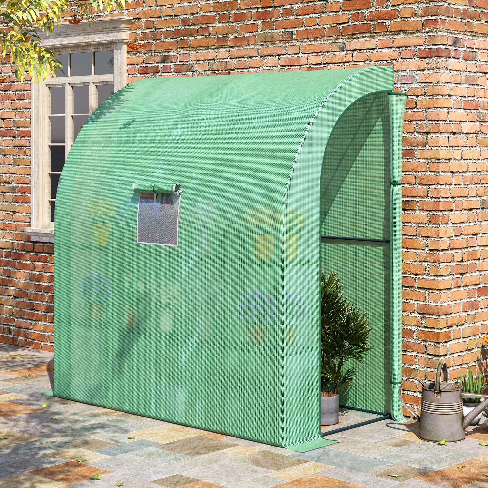 Foliengewächshaus Tomatengewächshaus mit Mesh Fenster, Treibhaus mit aufrollbaren Türen, Anzuchthaus mit UV Schutz, Grün, 200 x 100 x 215 cm