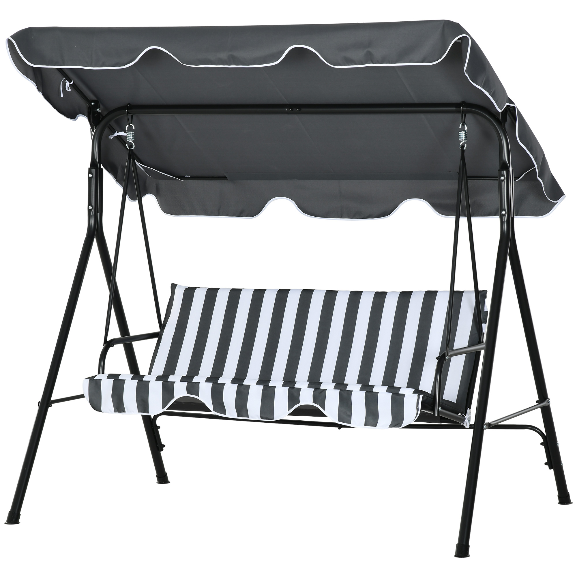 Hollywoodschaukel, Gartenschaukel, 3-Sitzer Schaukelbank mit Dach, Stahl, 172 x 110 x 153 cm, Grau+Weiß