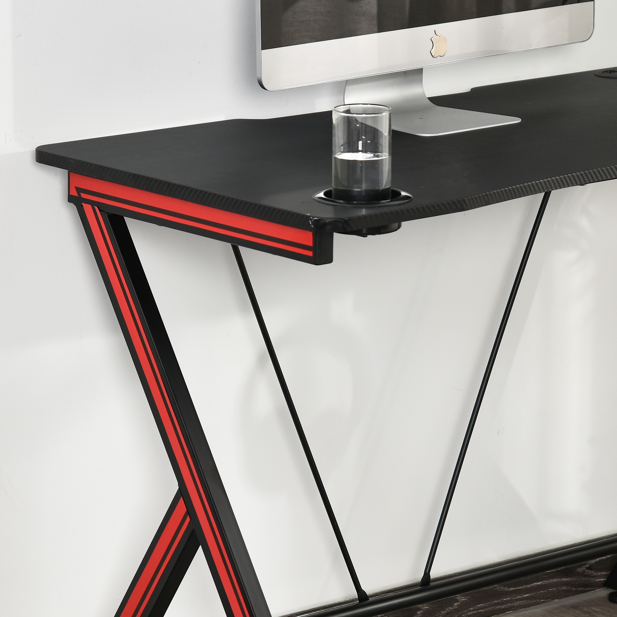 Gaming-Tisch Schreibtisch mit Kopfhörerhaken Getränkehalterung Computertisch Stahl + MDF Schwarz 105 x 55 x 75 cm