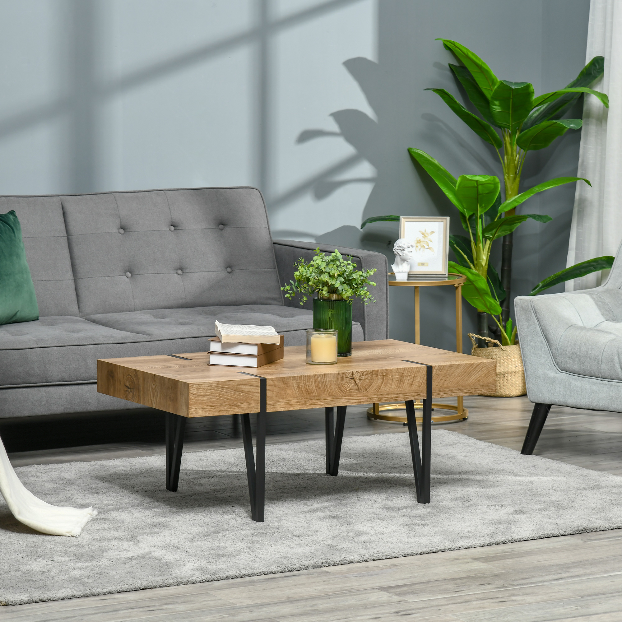 Couchtisch im Industriedesign 105 cm x 60 cm x 42 cm Schwarz + Braun