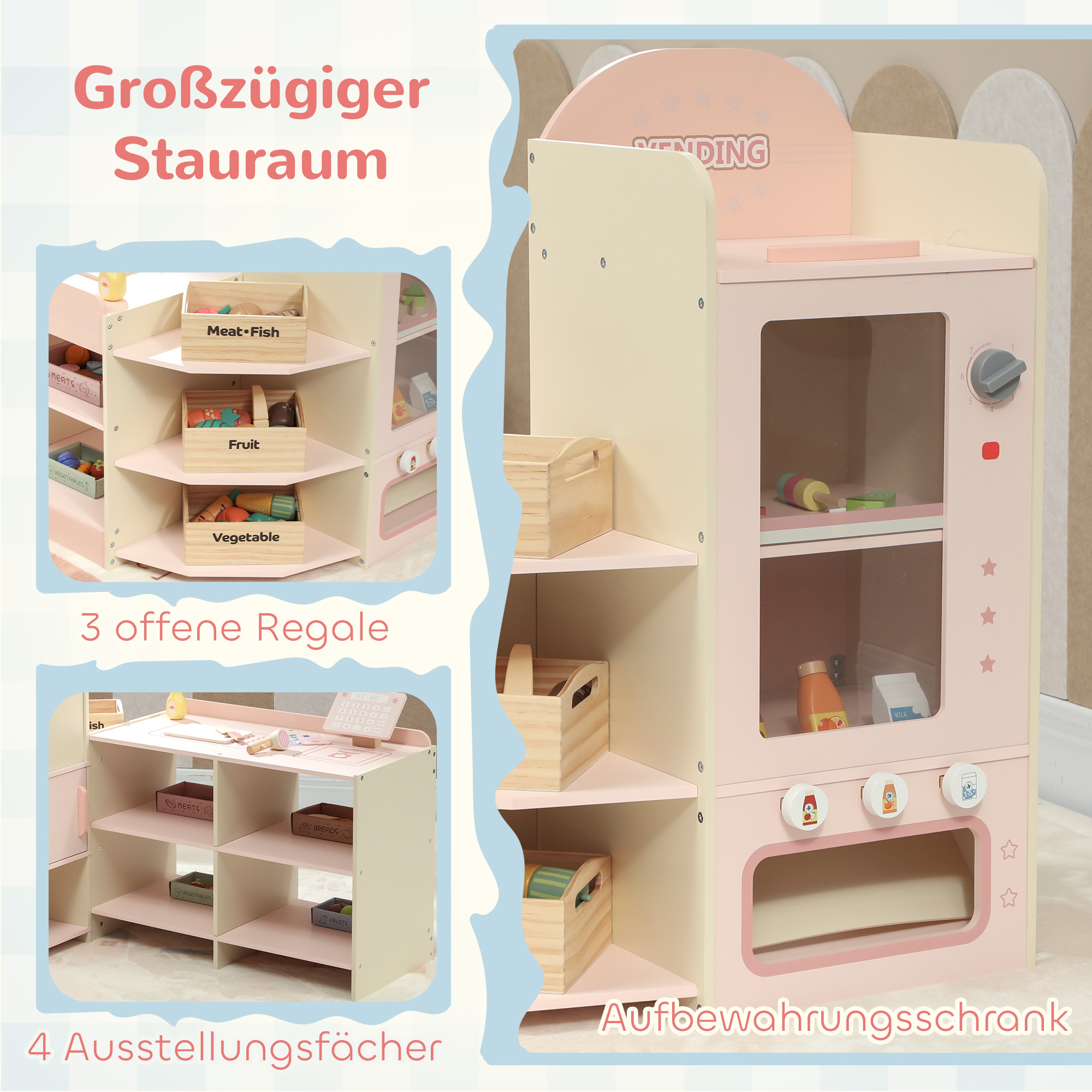Kaufladen für Kinder Kaufladen Supermarkt mit Kasse Scanner Verkaufsautomat Spielzubehör für Kinder ab 3 Jahren Rosa