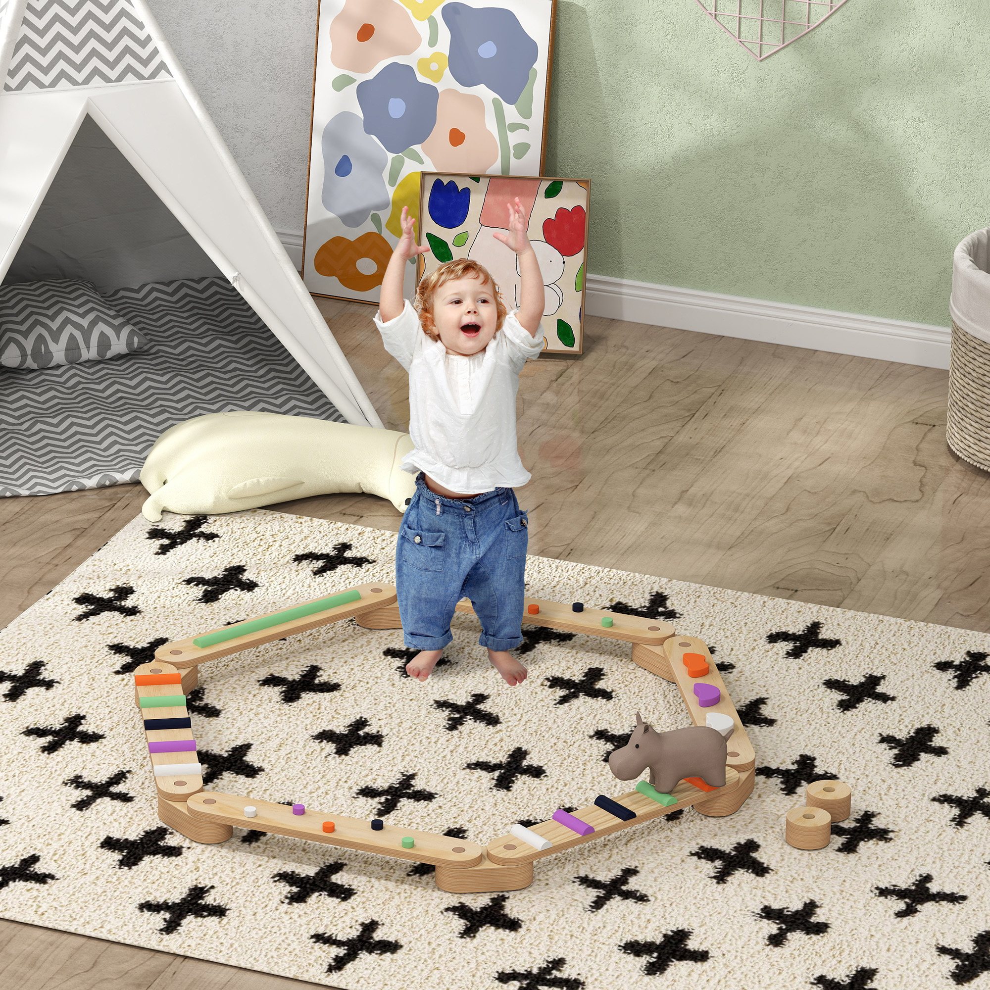 Balancebalken-Kinderset aus Holz, für Kinder von 3-8 Jahren, zweiseitige Balancebretter für spielerische Koordination