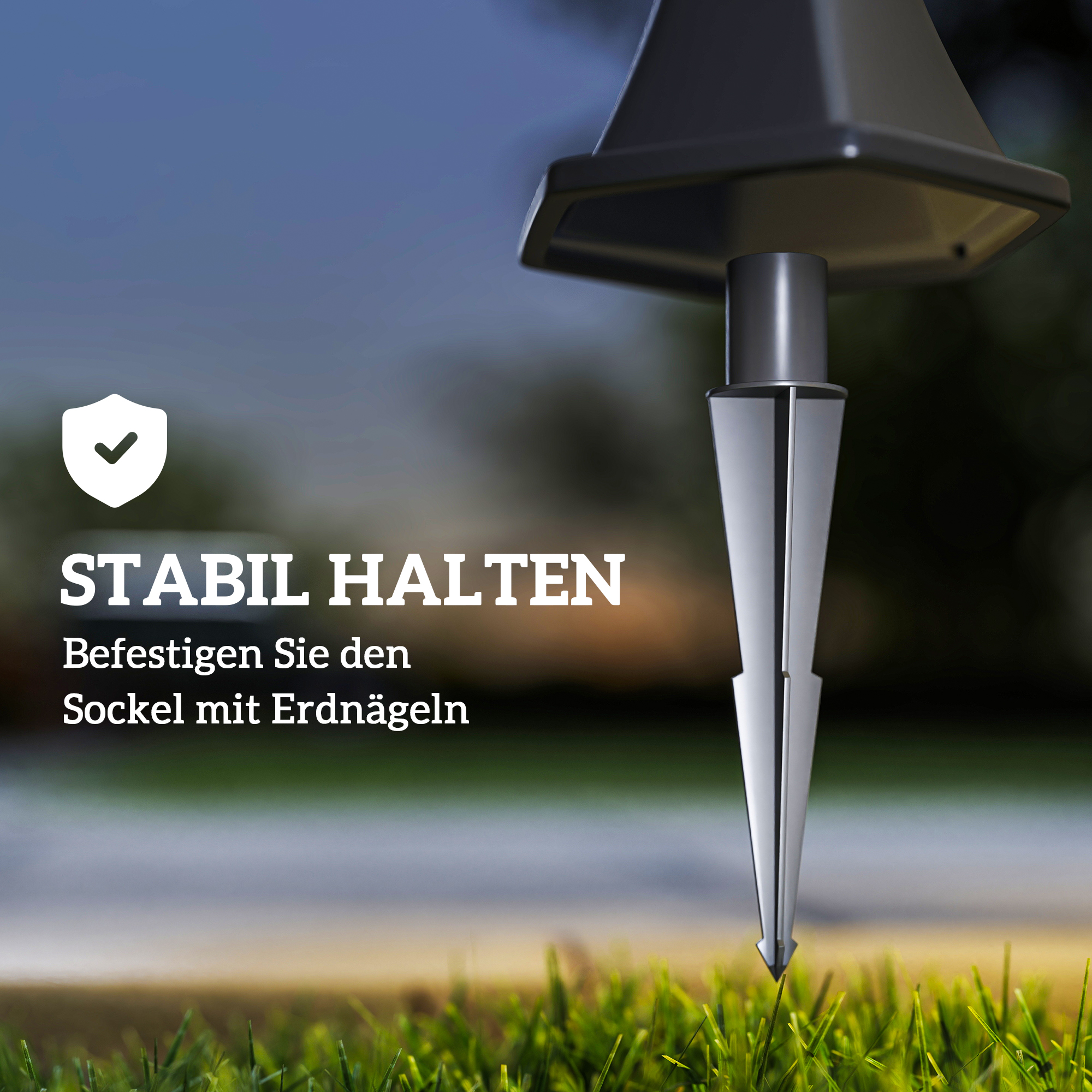 Solar Gartenlaterne 2er Set, Wetterfeste Wegleuchte 129 cm hoch, mit LED, 6 Std. Beleuchtung, IP44, Solarlampe für Außen, Schwarz