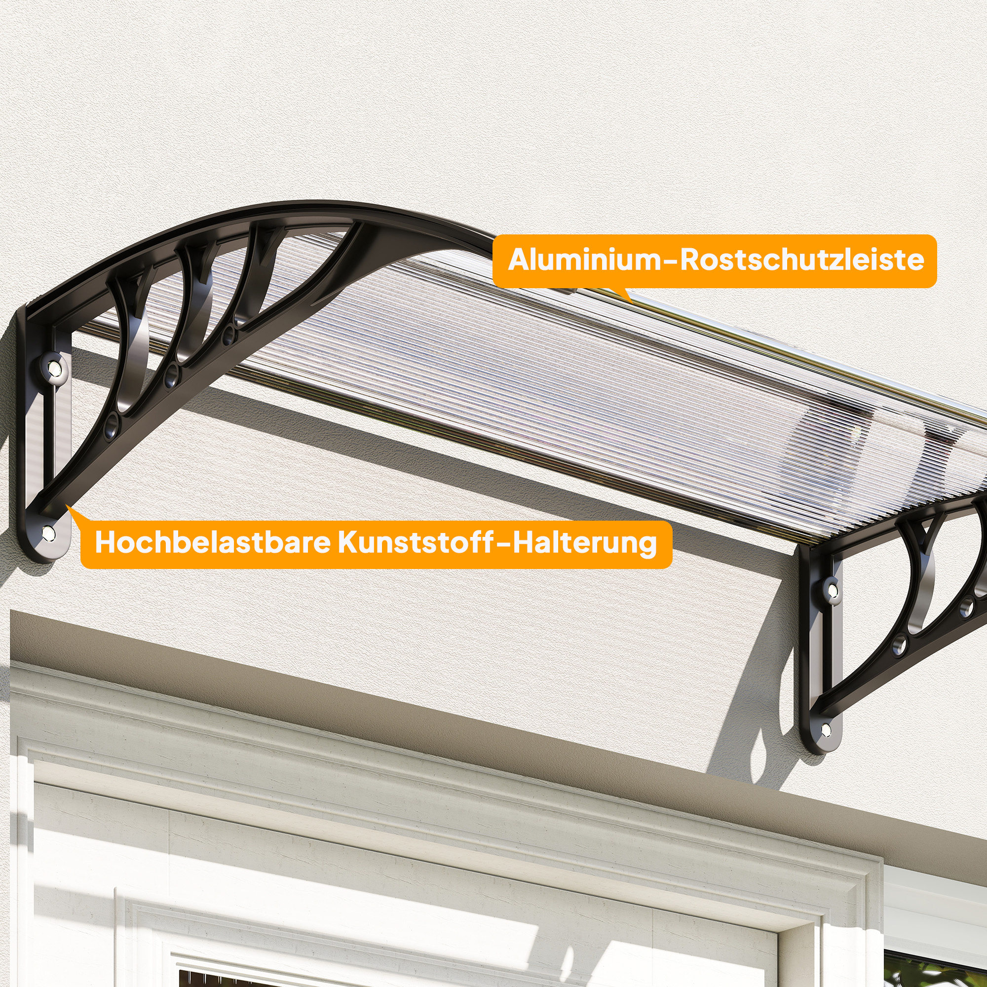 Vordach Haustürvordach 100 x 75 cm Pultvordach Überdachung Polycarbonat Transparent