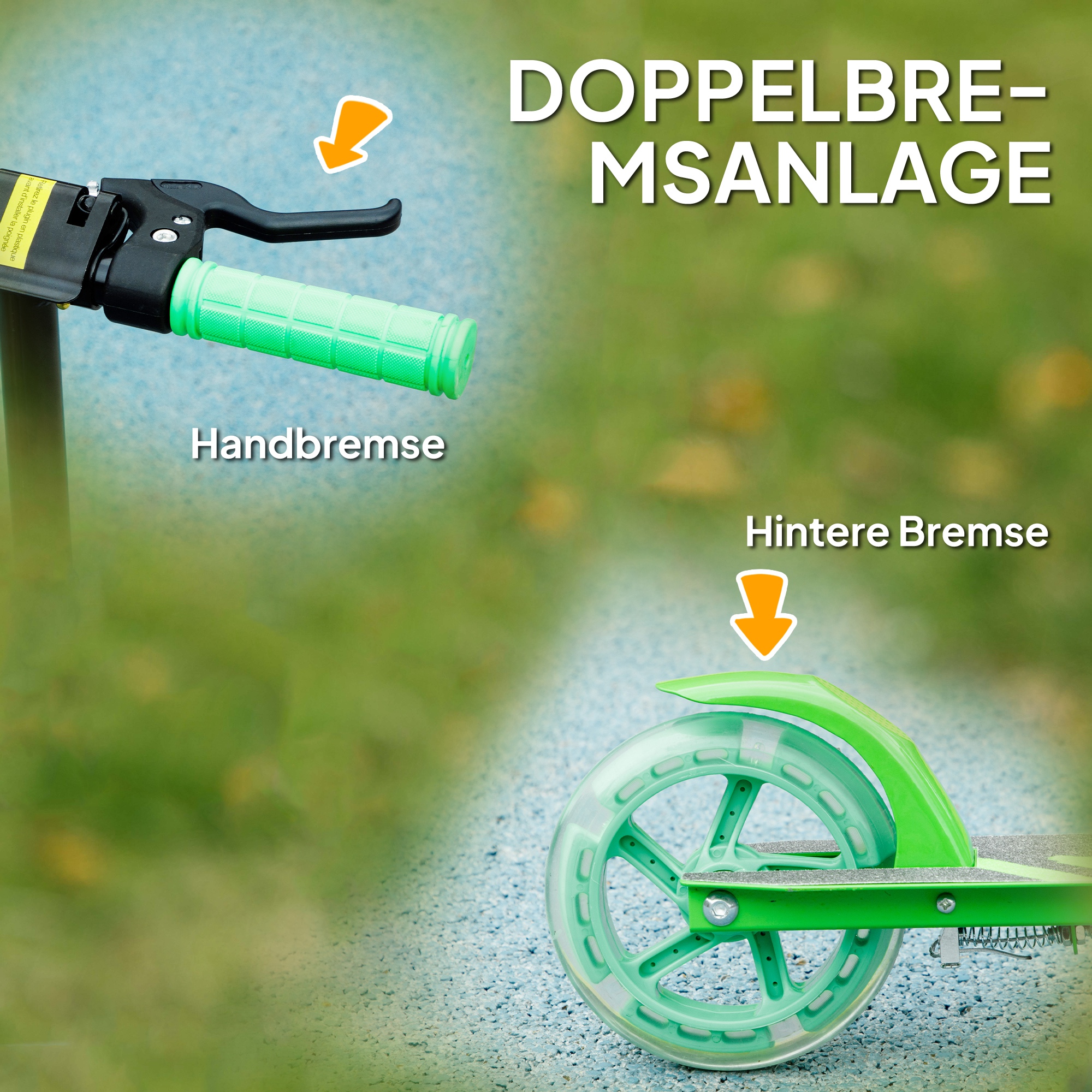 Kinderroller, Doppelte Bremsen, Metallrahmen, Fußstütze, faltbar, 3-8 Jahre, Grün