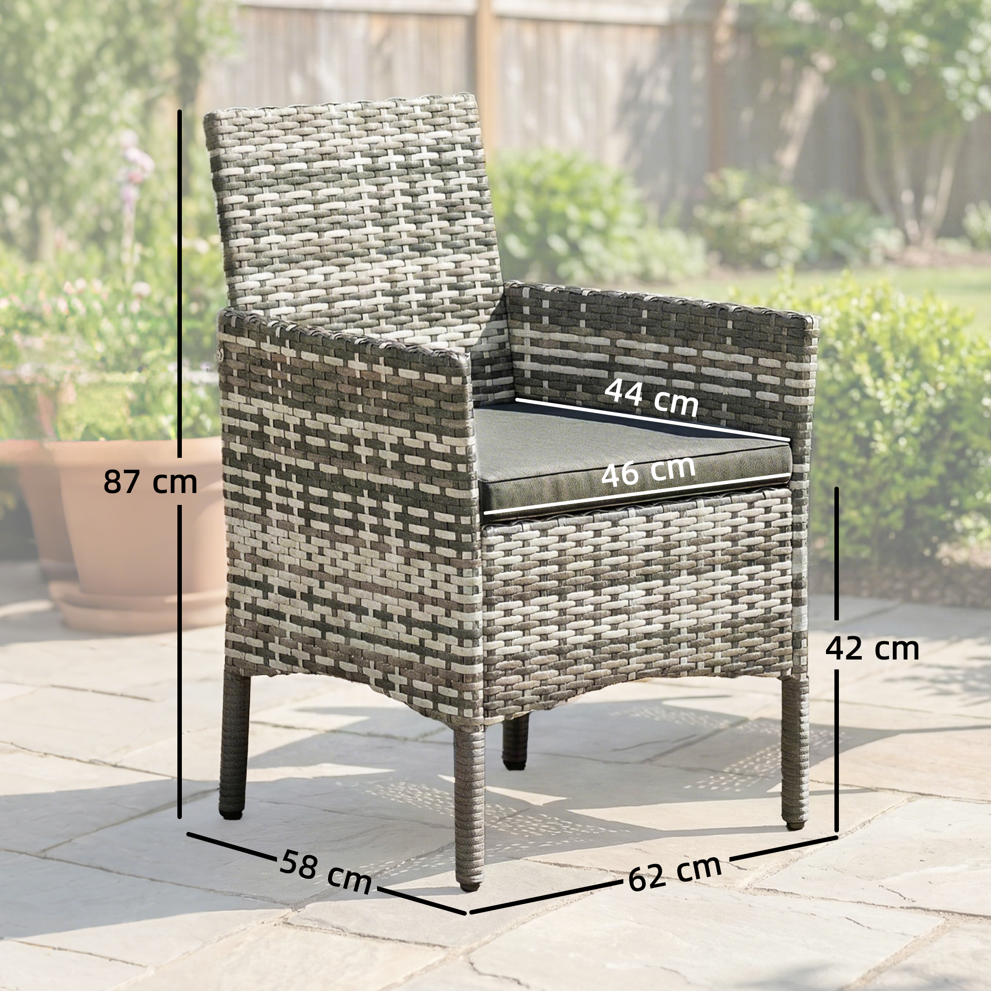 2er Set Gartenstuhl Polyrattan Gartenmöbel mit 2 Sessel Abnehmbaren Kissen Stahlrahmen Grau