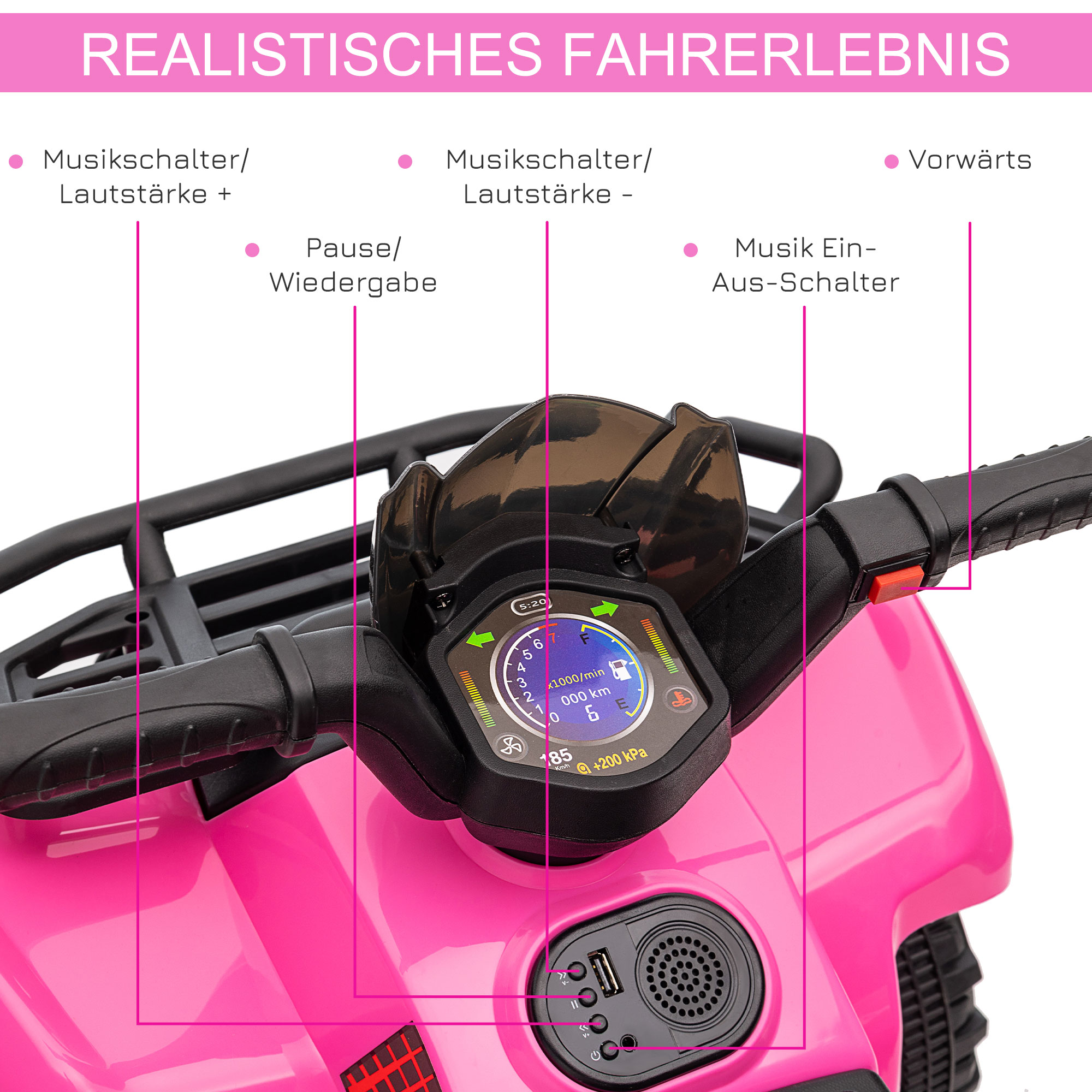 Kinder Quad Elektro 6V Kinderquad mit Vorwärtsfunktion, Musik, Elektro-Quad für Kinder 1,5-3 Jahre Rosa