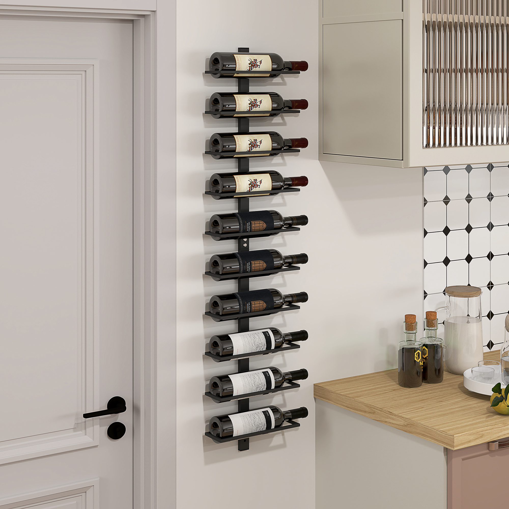 Weinregal, Wandregal für 10 Flaschen Wein, 10 Ebenen, Metall, für Küche, Wohnzimmer, Hausbar, Schwarz