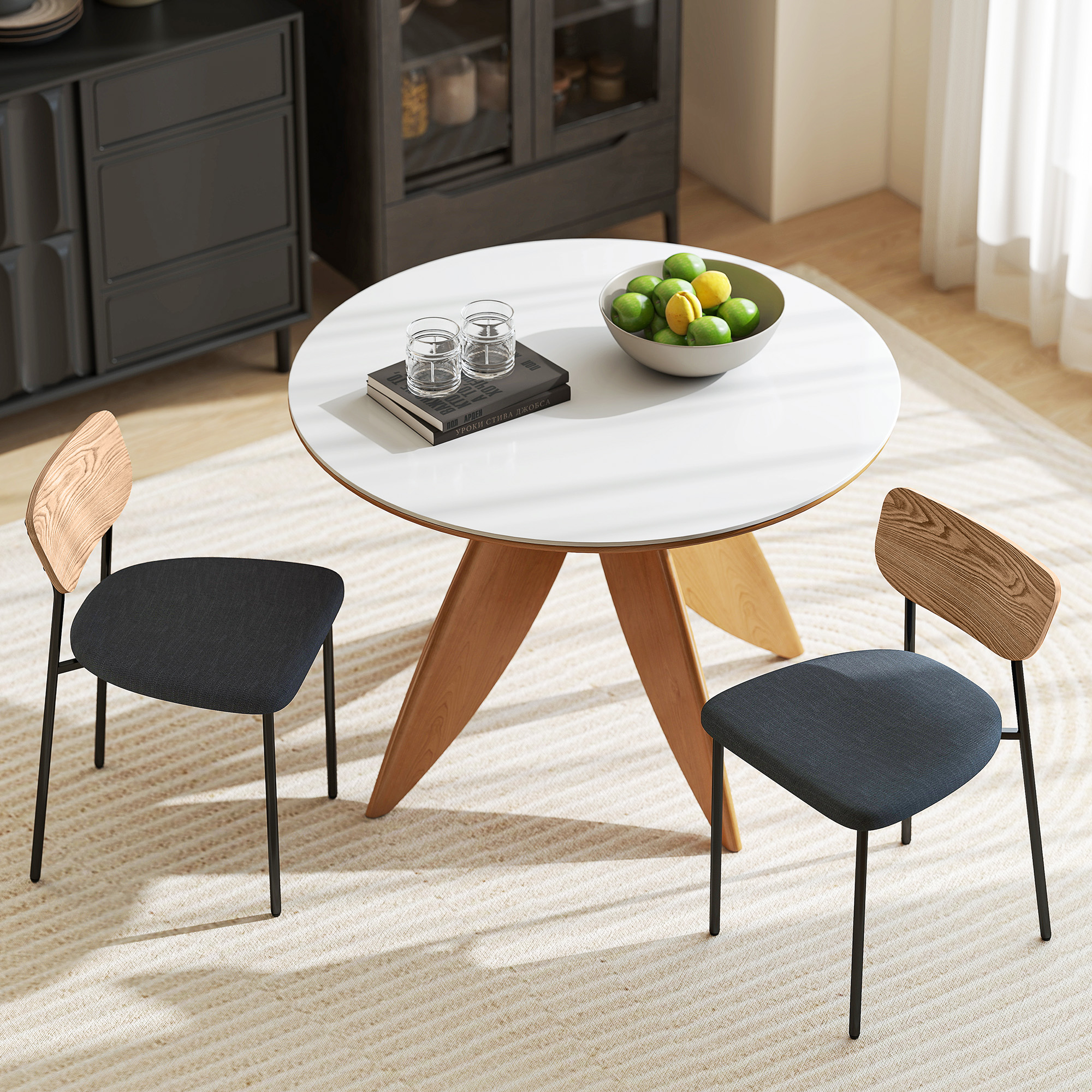 2er-Set Esszimmerstühle, Leinenoptik, armloses Design, Metallbeine, Grau