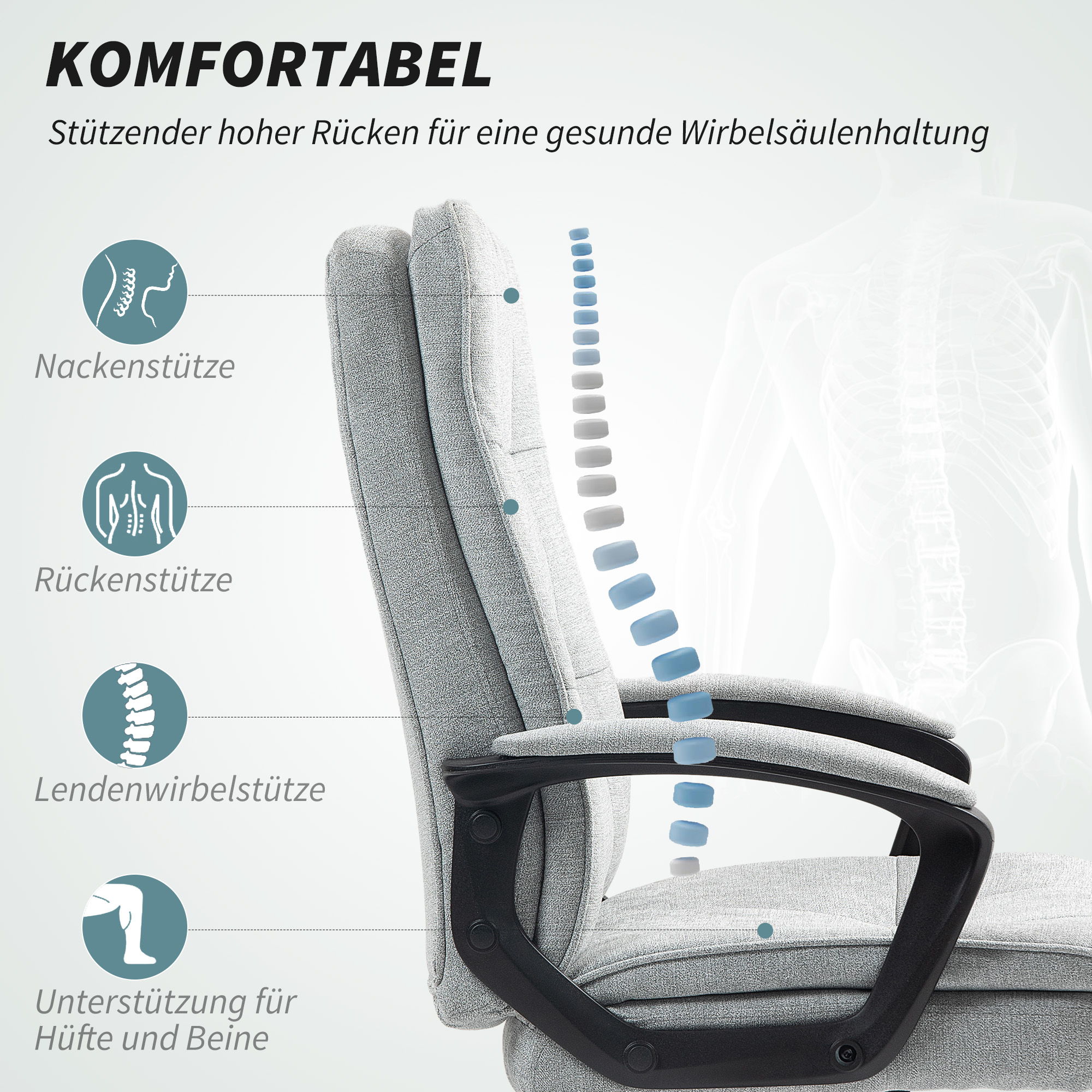 Bürostuhl, Schreibtischstuhl, Kippfunktion, höhenverstellbar, bis 120 kg, Grau