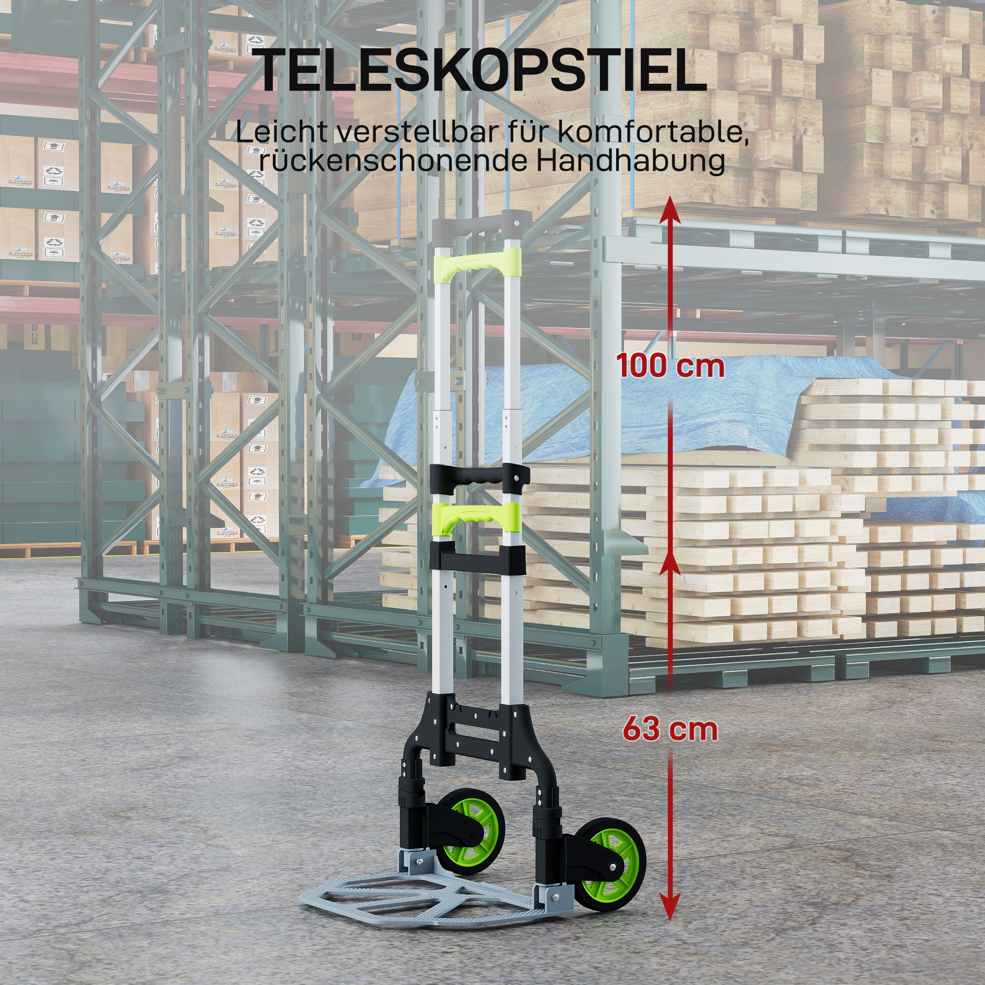 Sackkarre klappbar Aluminium Transportkarre mit Teleskopgriff Höhenverstellbar 100 cm