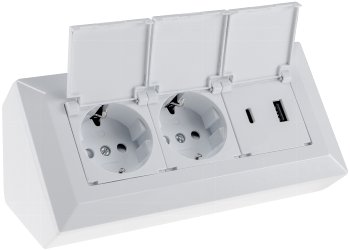 2-fach Steckdosenblock, USB-A+C, weiß, 250V~/ 16A, USB 3,1A, PD, mit Klappen