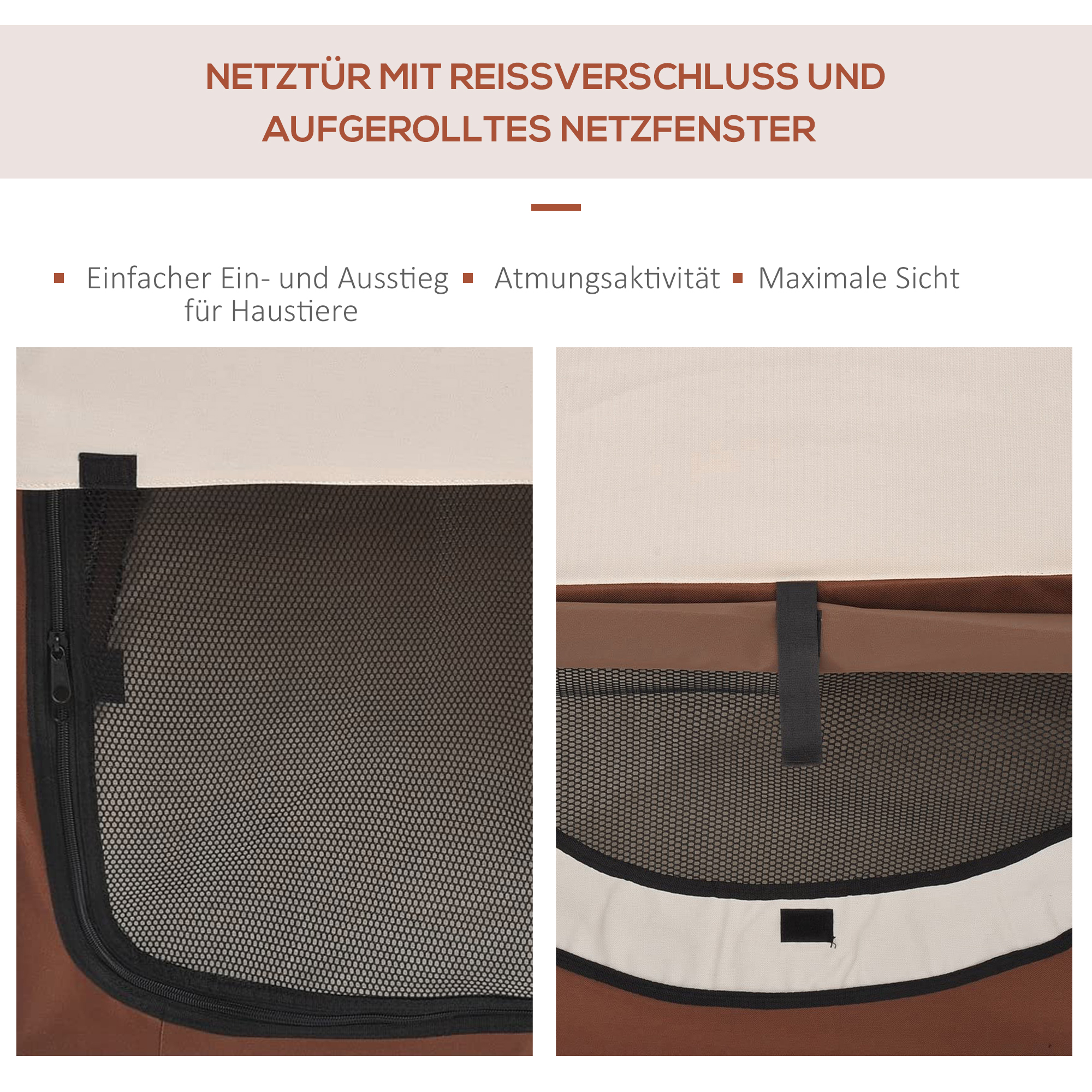 Hundebox faltbare Hundetransportbox Haustierrucksack mit Kissen Reisetasche Transportbox für Tier wasserdicht Oxfordstoff Kaffee 61 x 46 x 51 cm