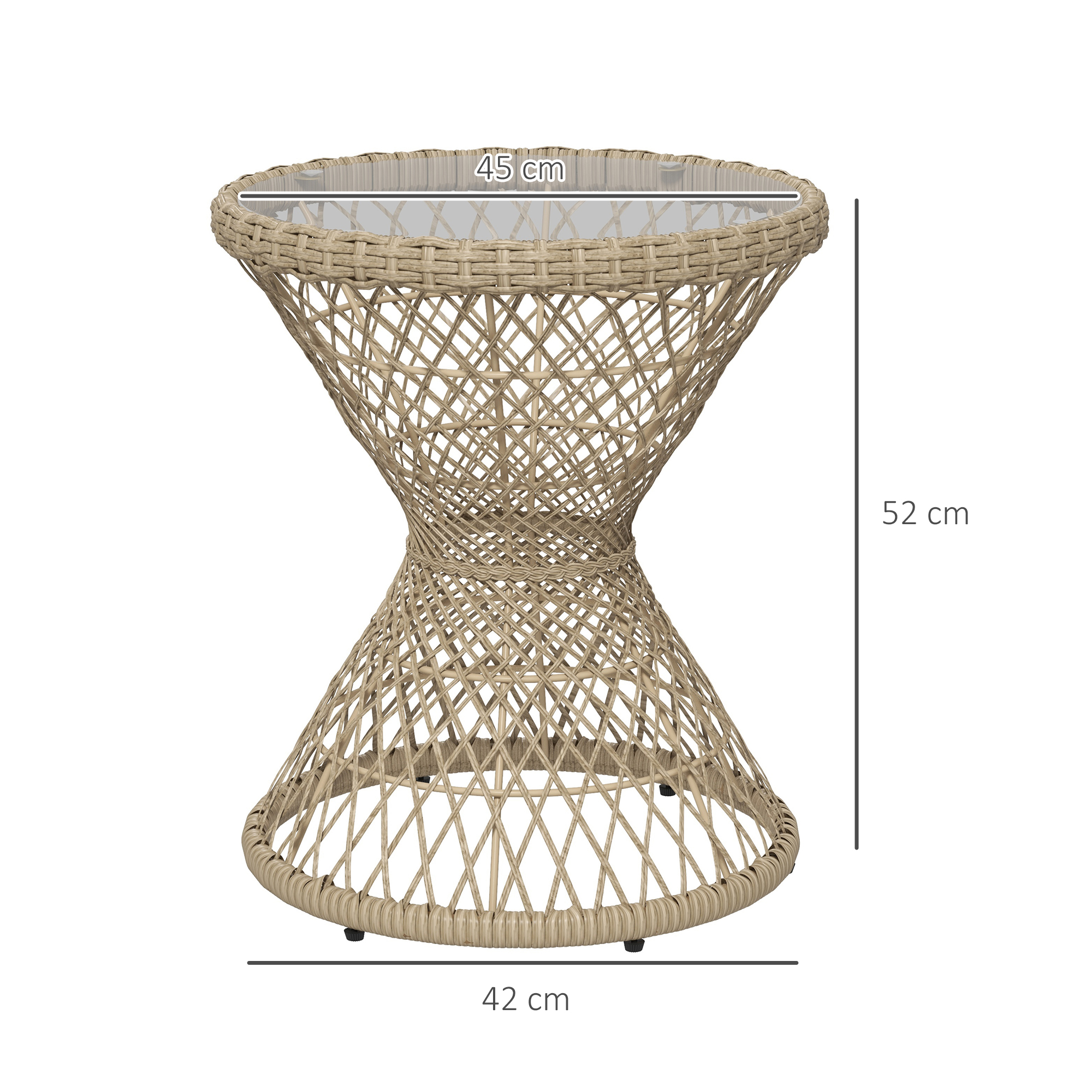 Couchtisch Beistelltisch Boho-Design, Glasplatte, PE-Rattan, 45 cm x 45 cm x 52 cm, Natur