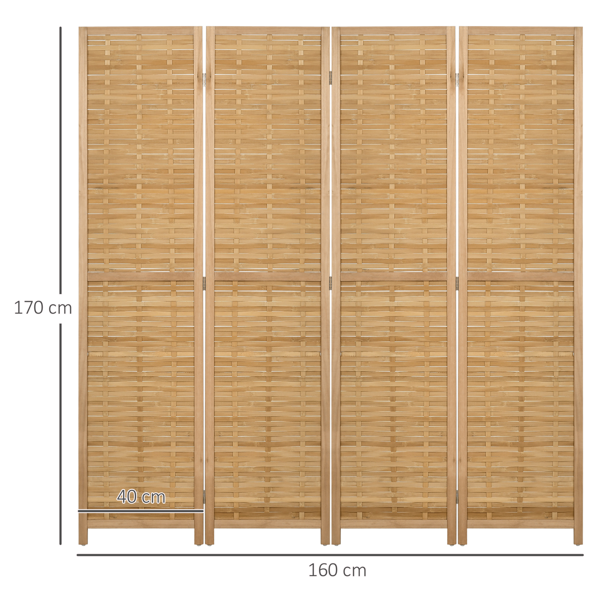 4-teiliger Raumteiler, 160 x 170 cm Faltbarer Sichtschutz aus Bambus für Wohnzimmer, Schlafzimmer, Natur
