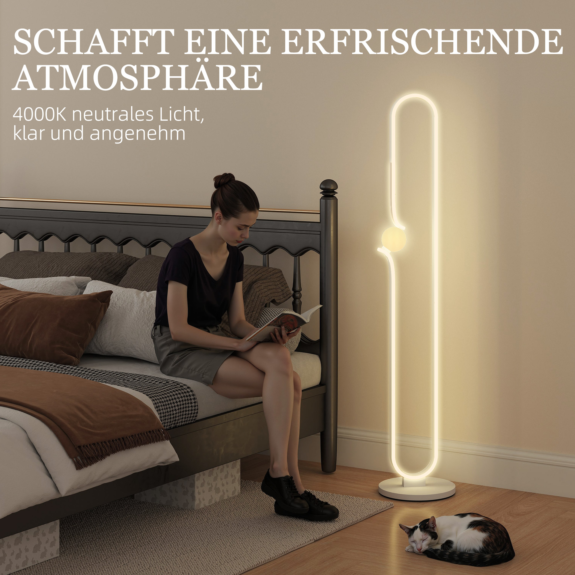 LED-Bodenlampe, Musiknoten-Design, Glasschirm, Metall, Kunststoff, Weiß
