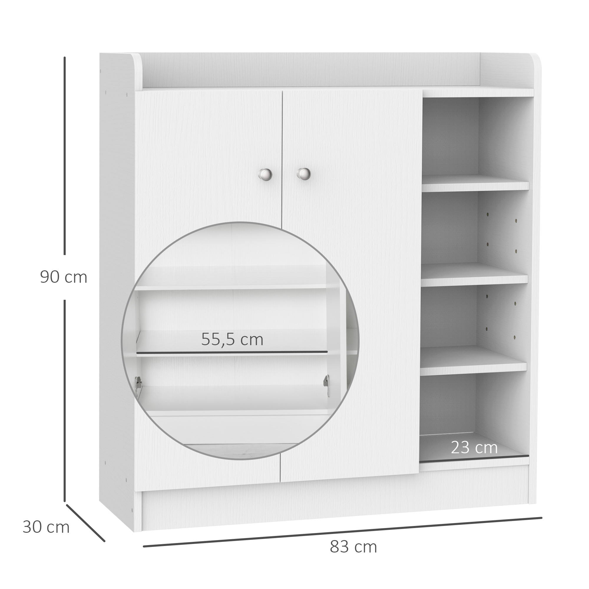 Schuhschrank Schuhkommode Schuhregal, 4 Regale, 1 Schrank, 83 cm x 30  cm x 90 cm, Weiß