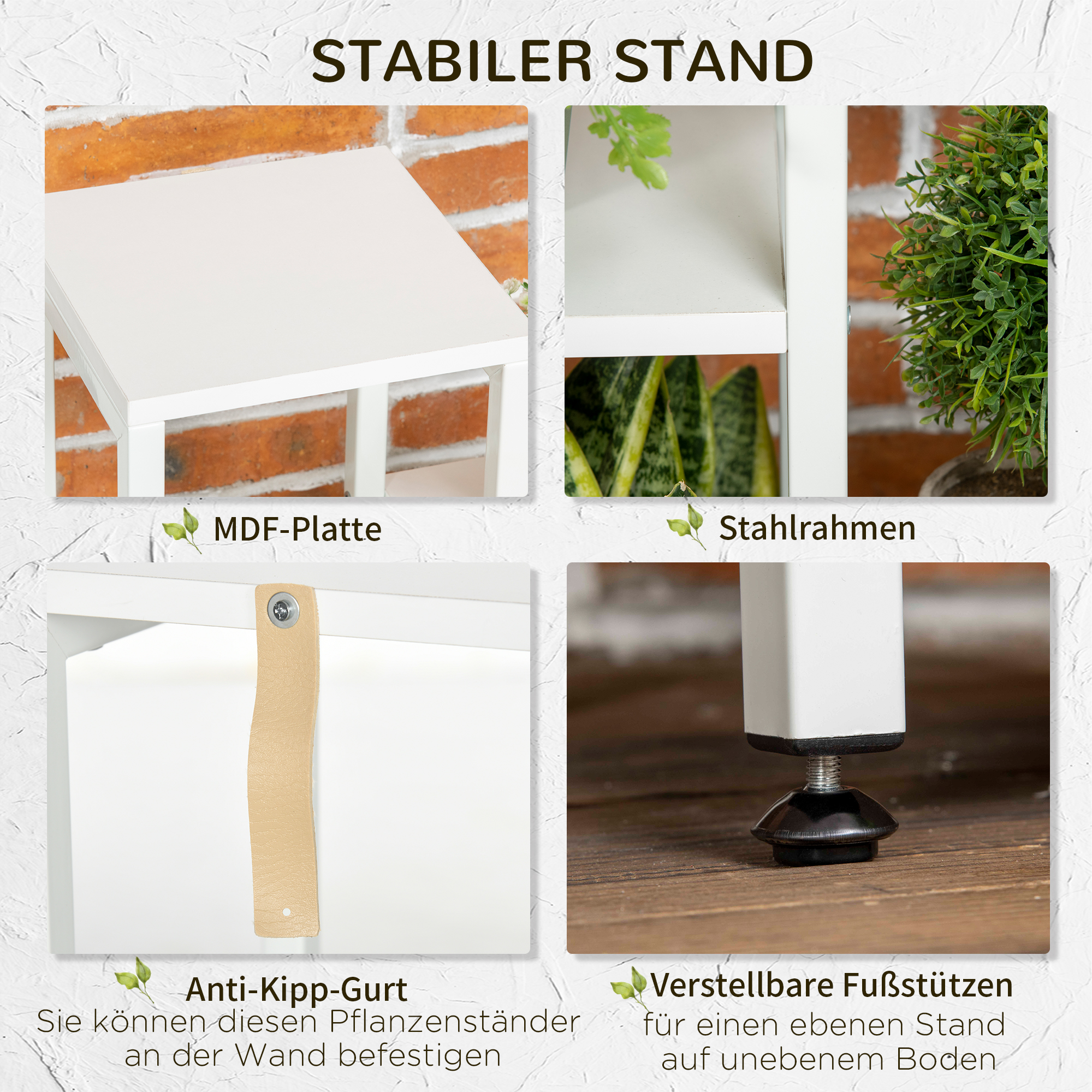 Blumenständer, Pflanzenständer, 7 Ebenen, für Innen- und Außenbereiche, Stahl, weiß, 65 x 23 x 94,5cm