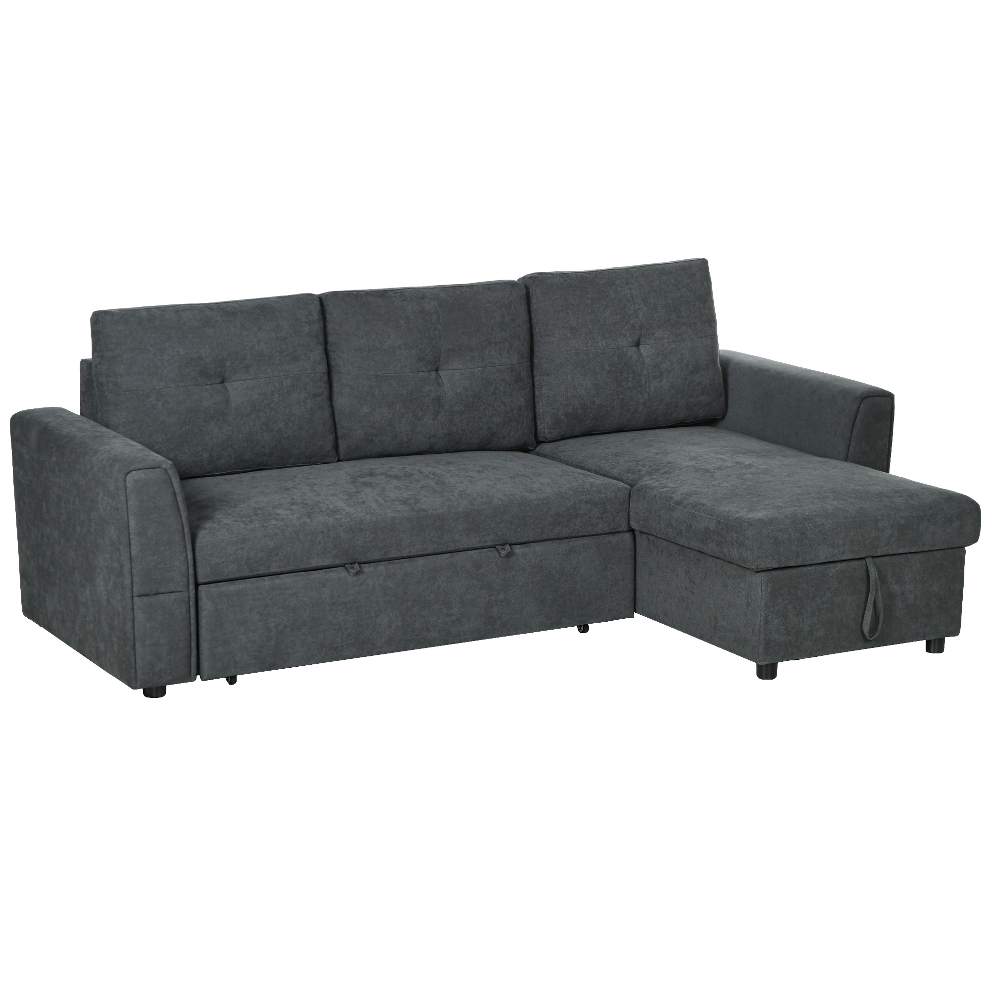 3-Sitzer-Sofa mit Bettfunktion, Schlafsofa mit Chaiselongue, Polstersofa, Dunkelgrau